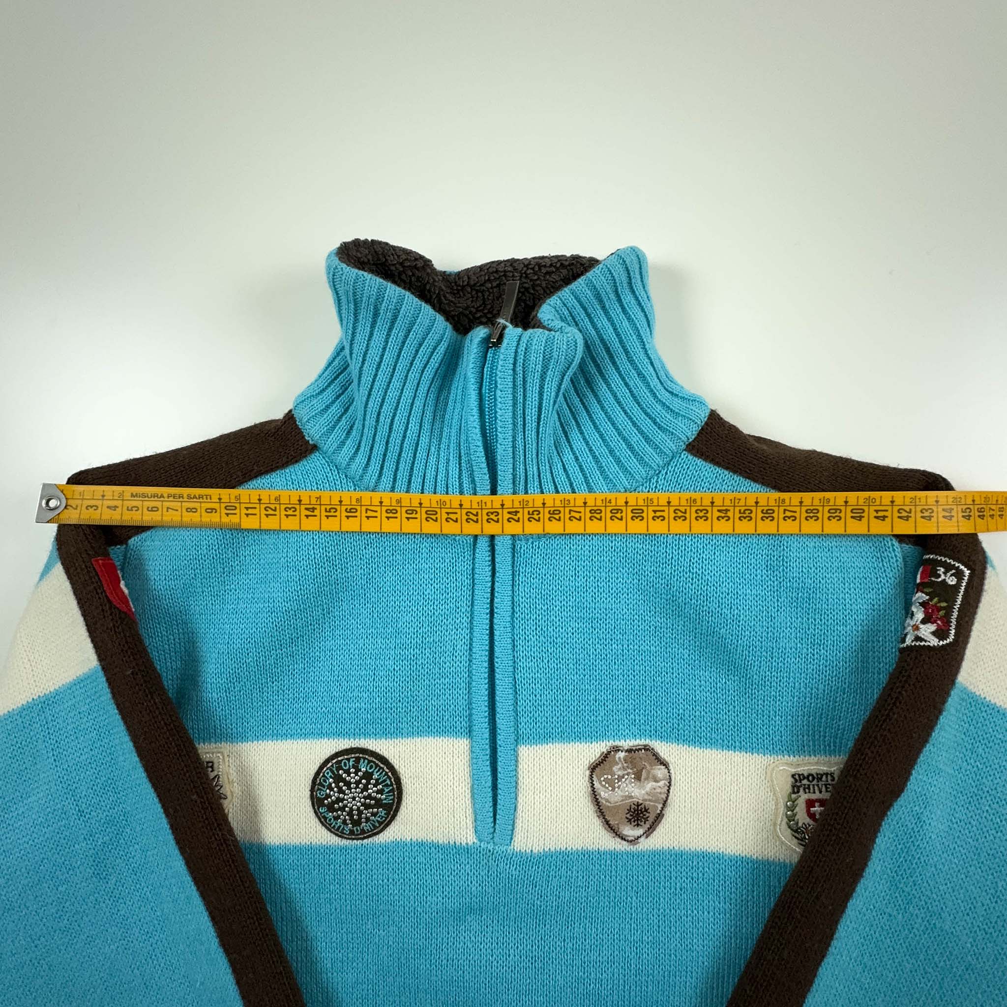 Maglione Vintage Campagnolo foderato misto lana azzurro con zip - Taglia S uomo