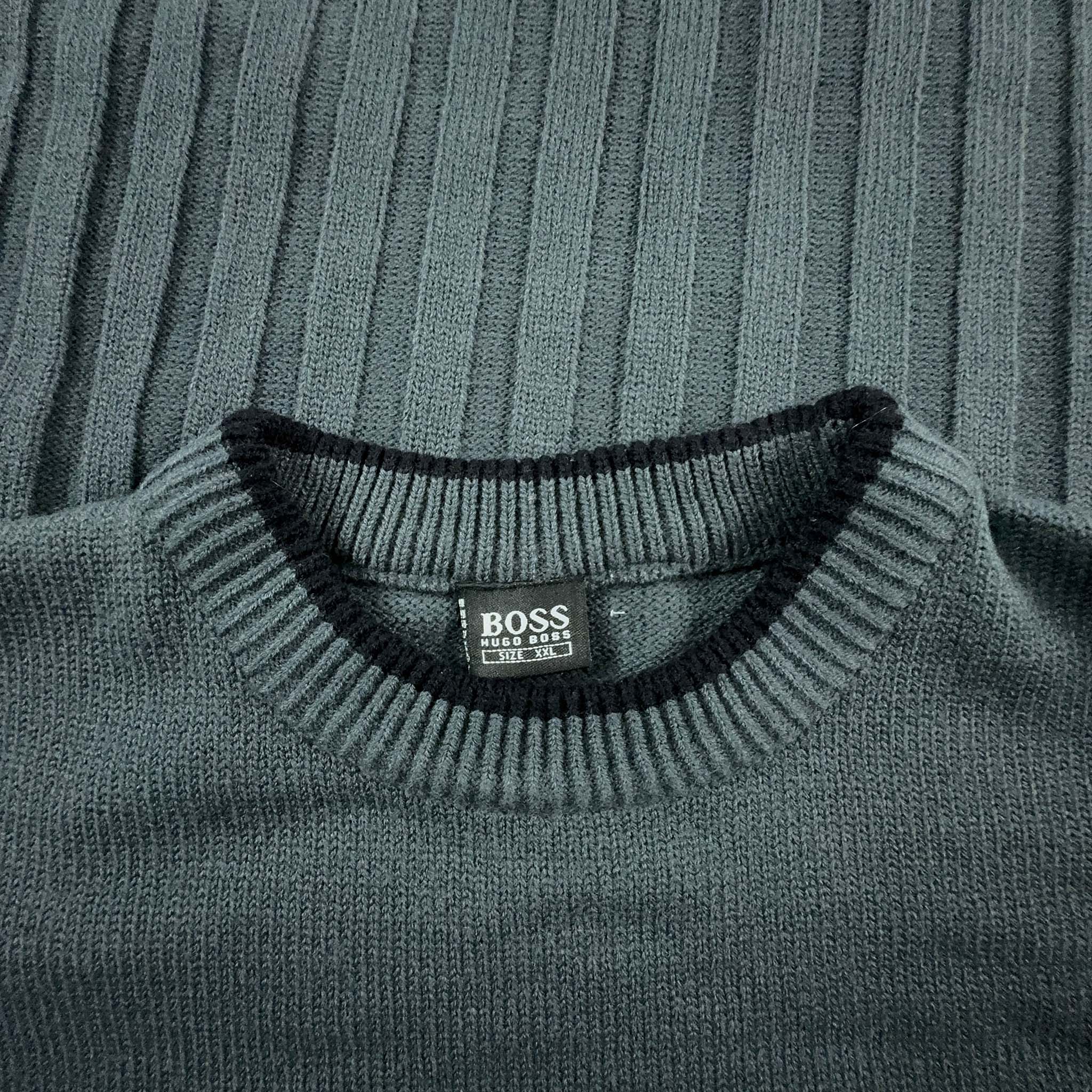 Maglione Hugo Boss Vintage a girocollo grigio a righe - Taglia XXL uomo
