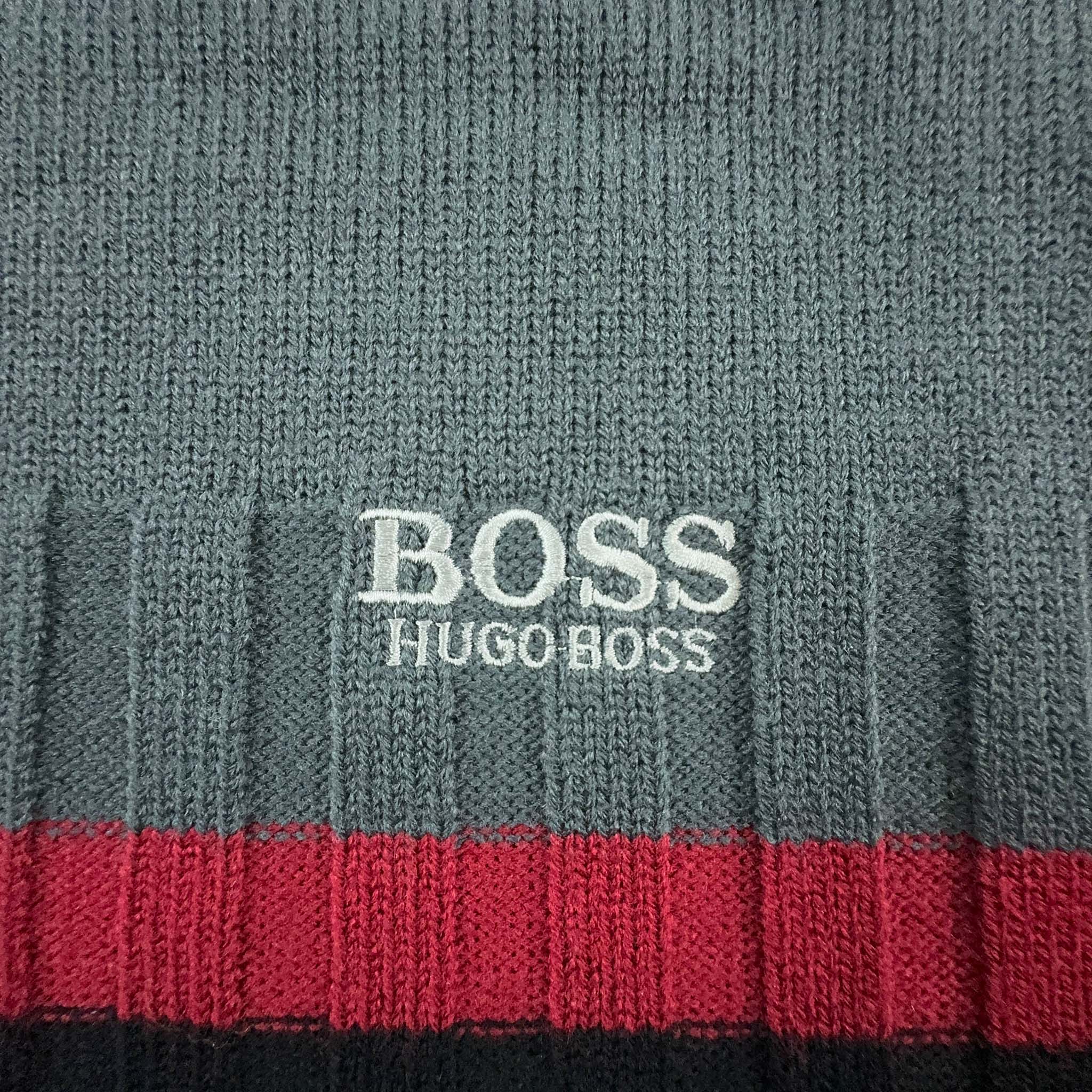 Maglione Hugo Boss Vintage a girocollo grigio a righe - Taglia XXL uomo