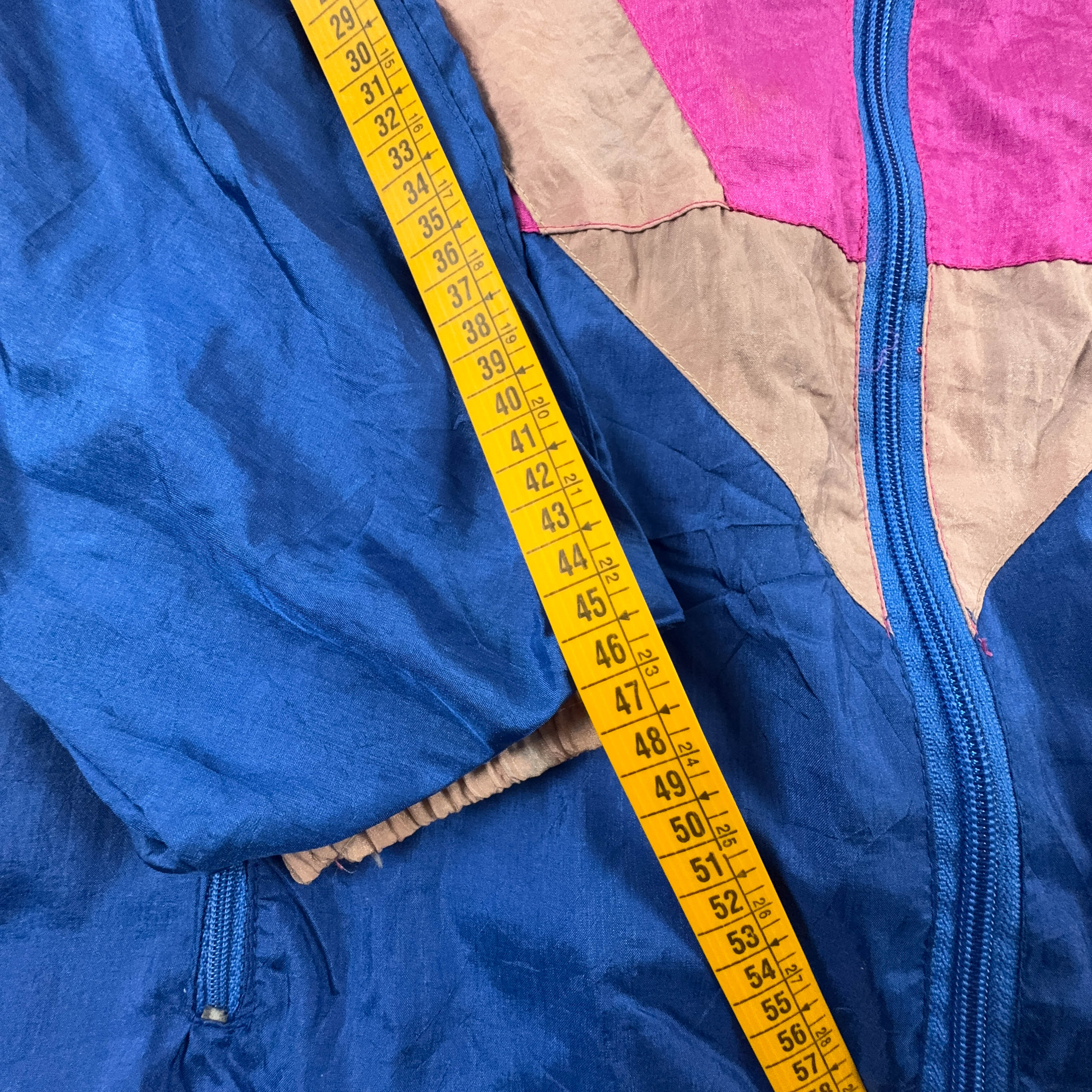 Montana Vintage Blue and Pink Geometric Zip Up Windbreaker Jacket 80s 90s - Size 48 Men
