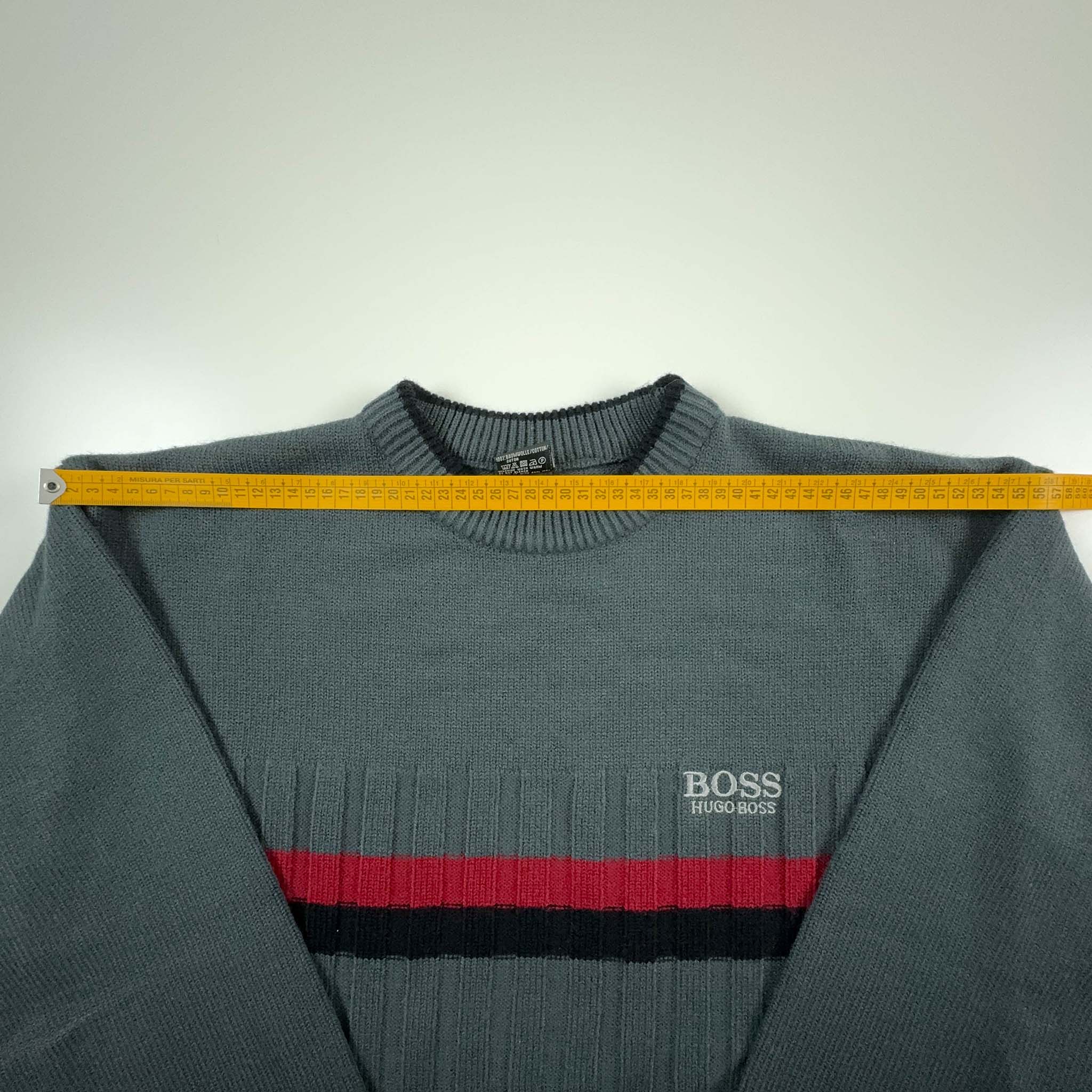 Maglione Hugo Boss Vintage a girocollo grigio a righe - Taglia XXL uomo