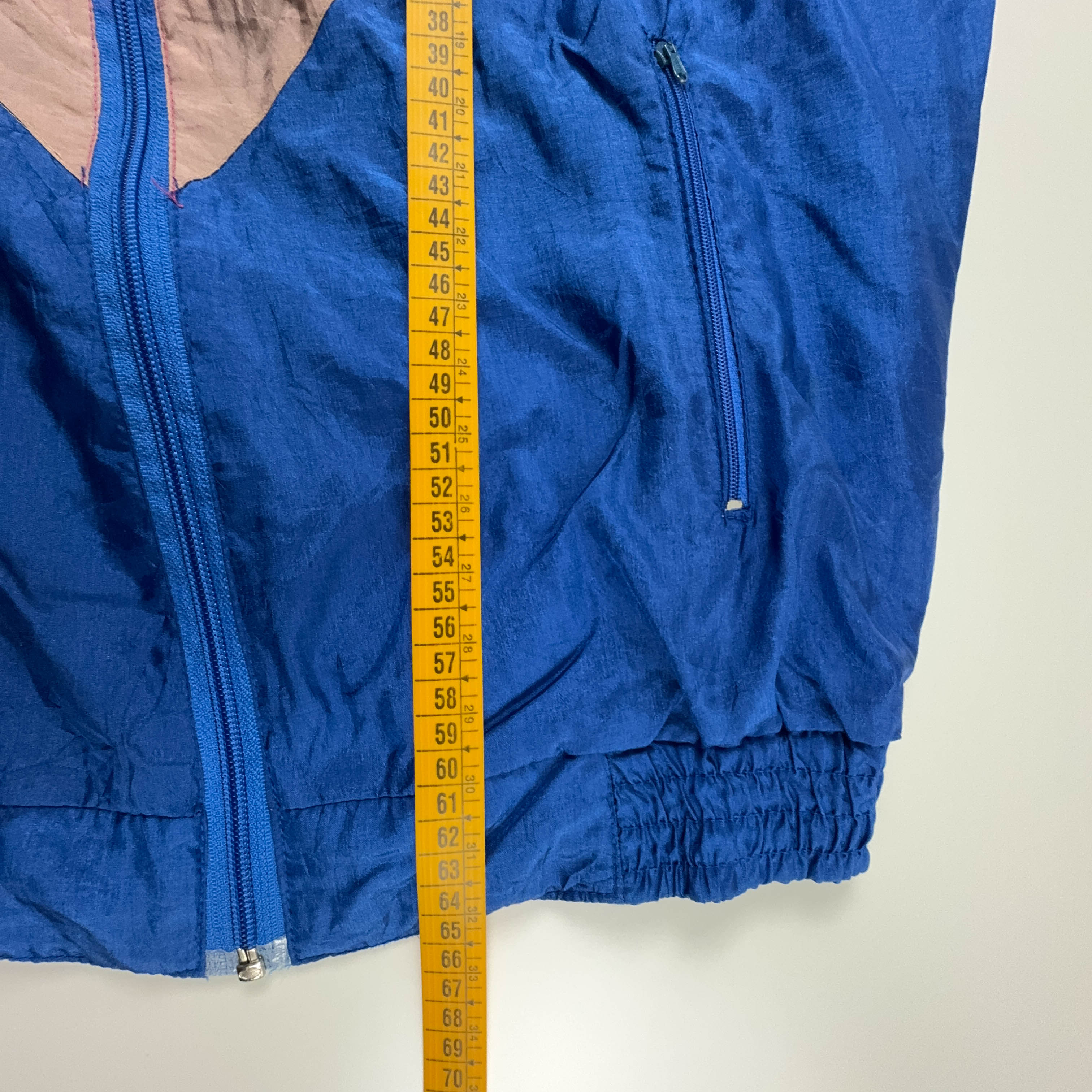 Montana Vintage Blue and Pink Geometric Zip Up Windbreaker Jacket 80s 90s - Size 48 Men