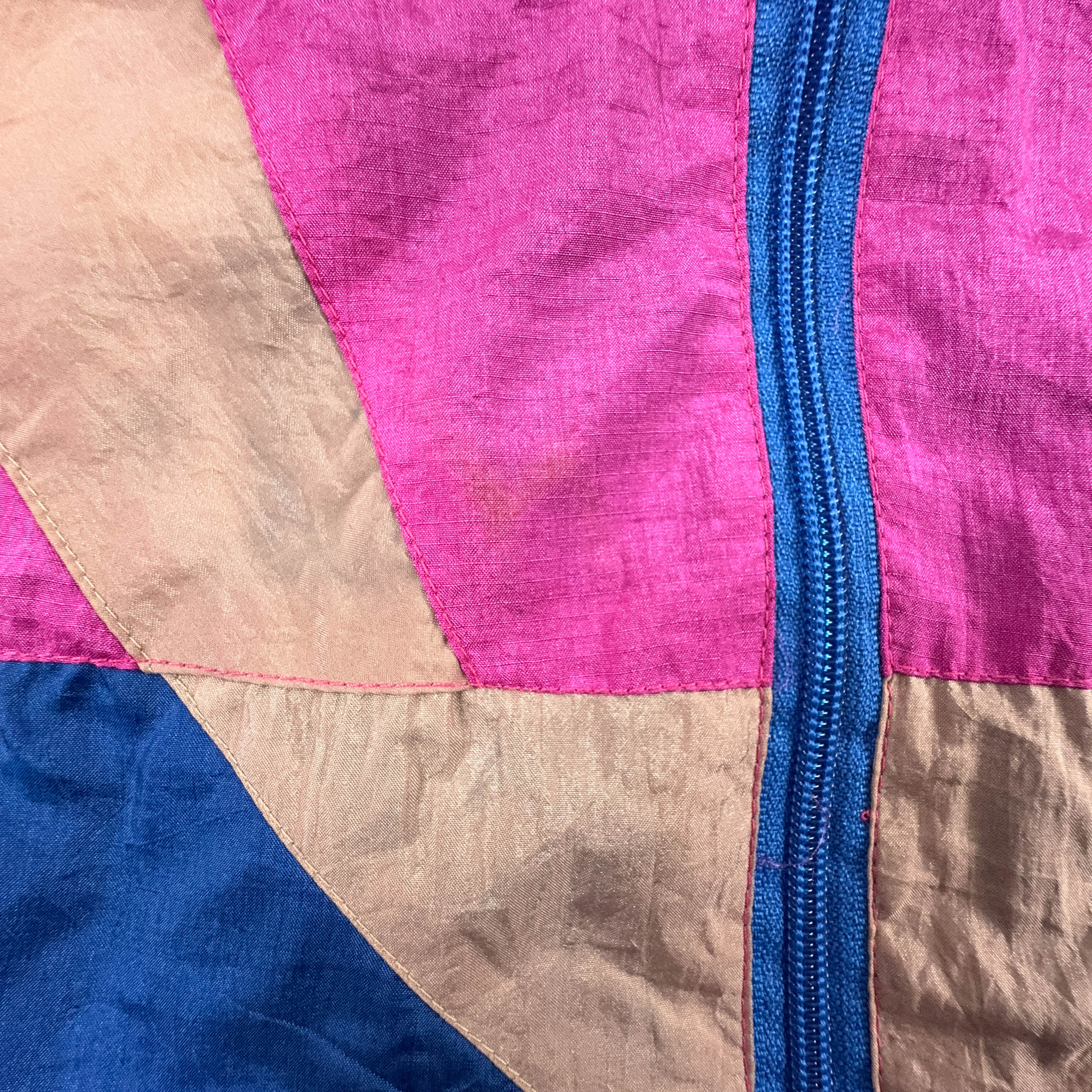 Montana Vintage Blue and Pink Geometric Zip Up Windbreaker Jacket 80s 90s - Size 48 Men