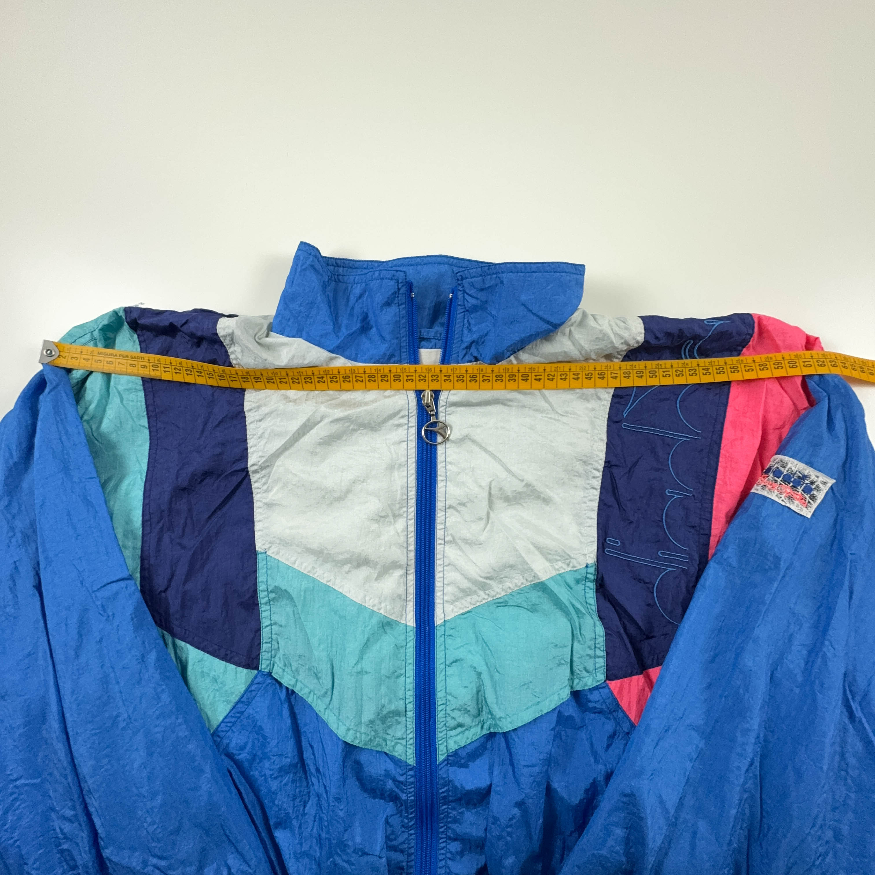 Diadora Vintage Blue Geometric Zip Up Windbreaker 90s - Size XL Men