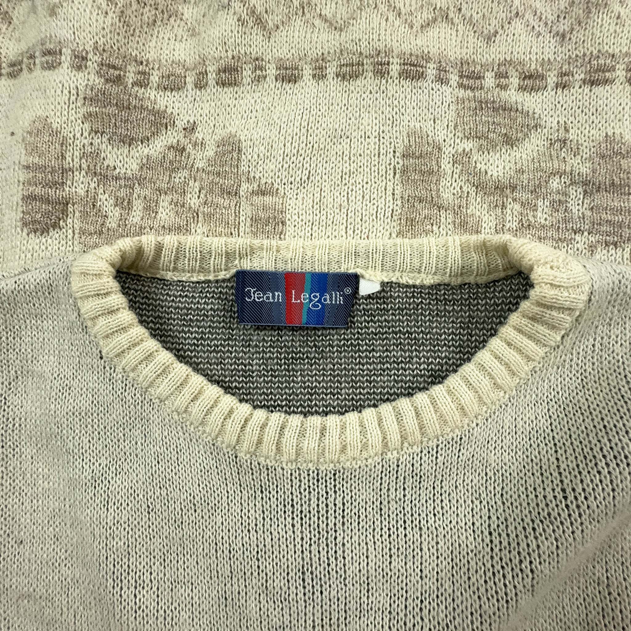 Maglione Vintage beige a girocollo 50% lana a fantasia - Taglia 56 uomo