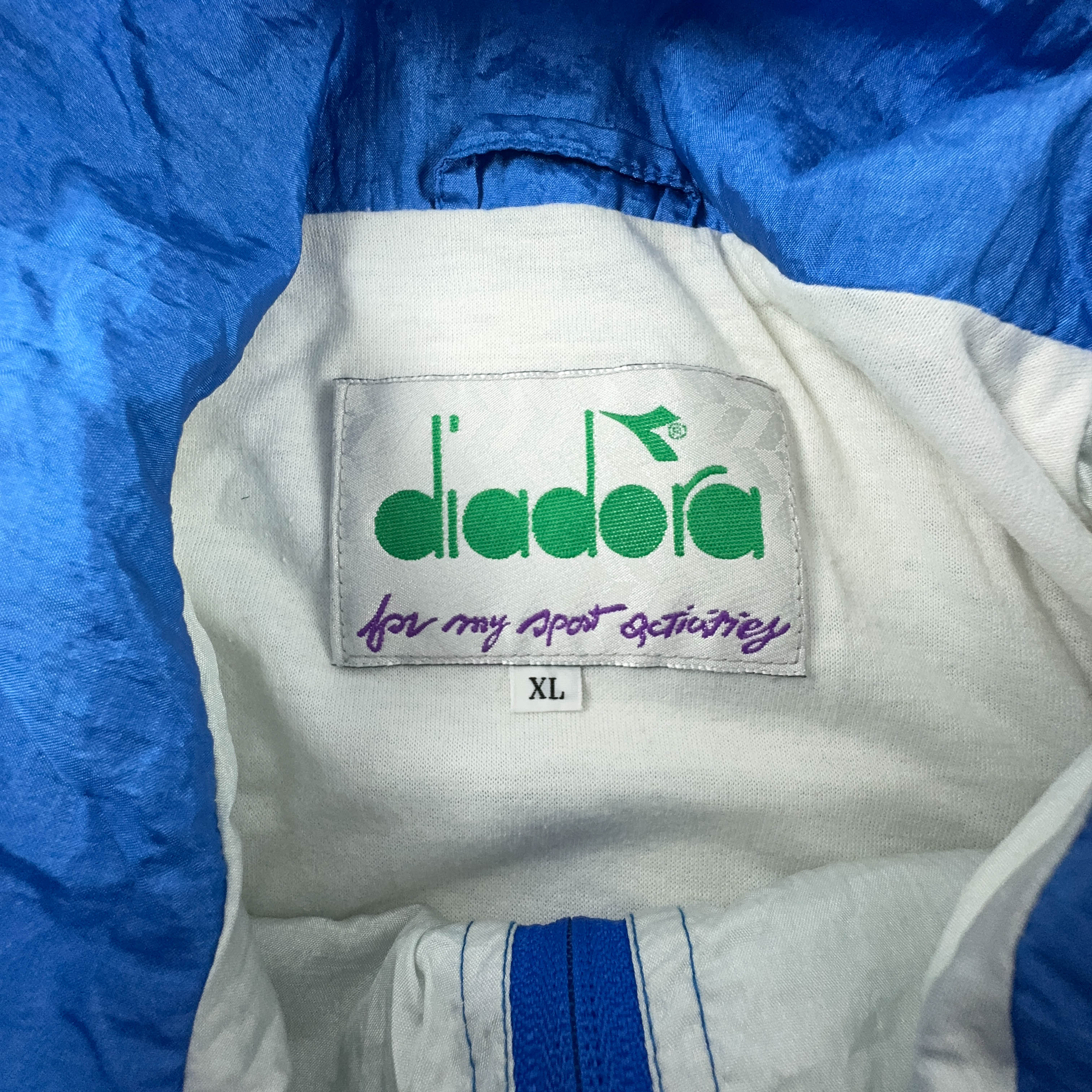 Diadora Vintage Blue Geometric Zip Up Windbreaker 90s - Size XL Men