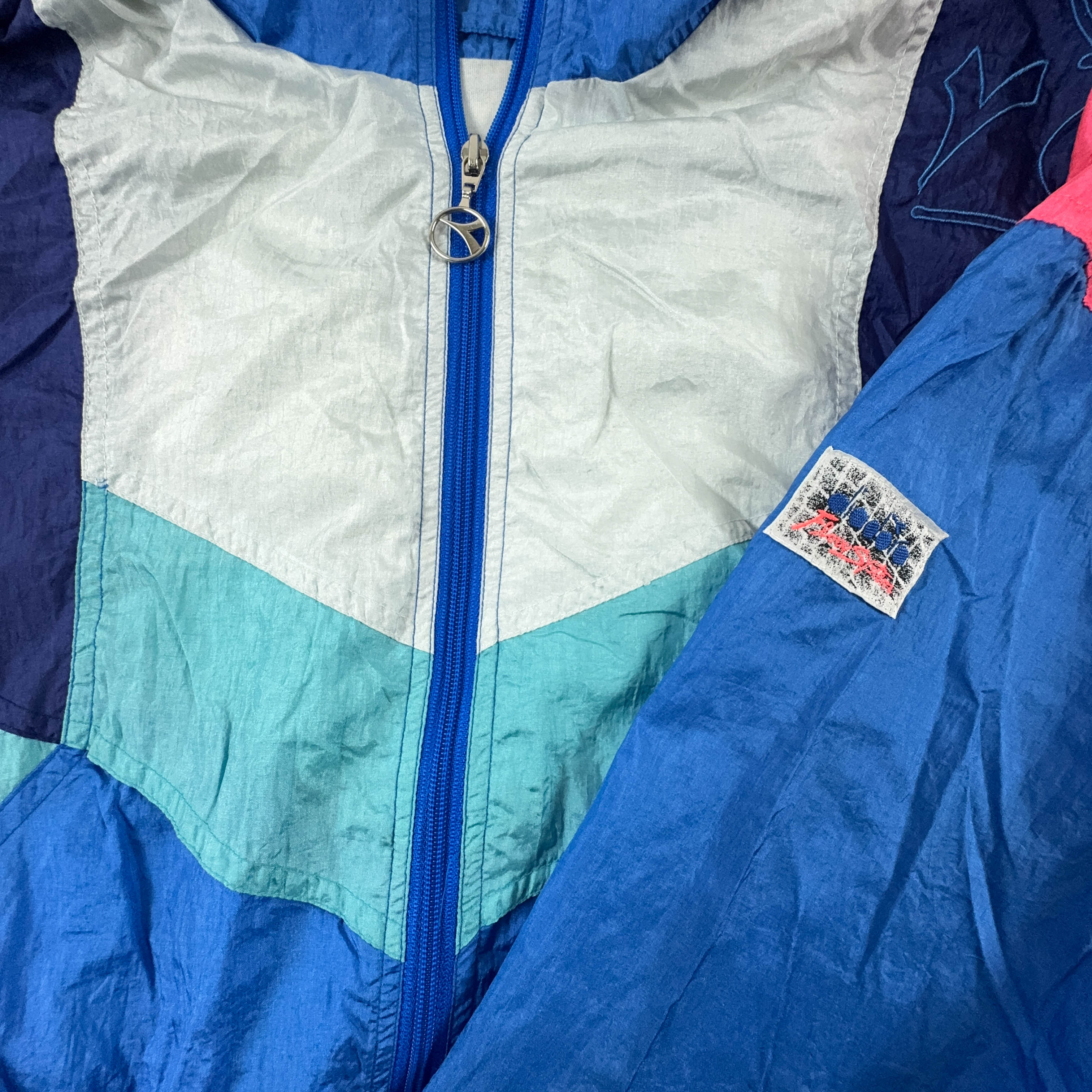 Diadora Vintage Blue Geometric Zip Up Windbreaker 90s - Size XL Men