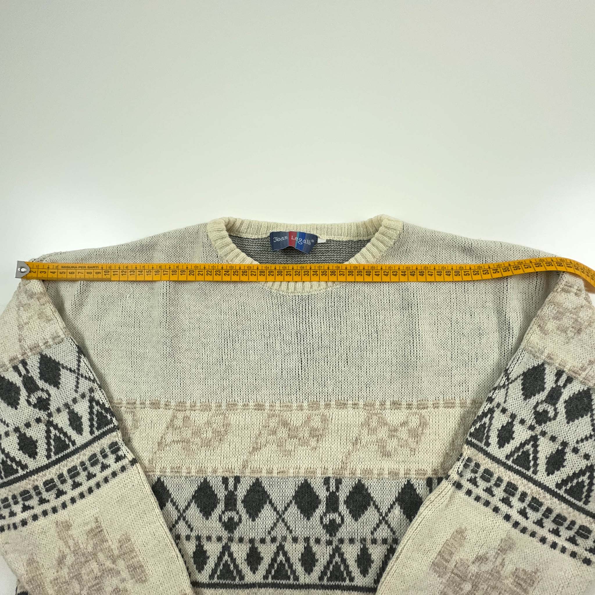 Maglione Vintage beige a girocollo 50% lana a fantasia - Taglia 56 uomo