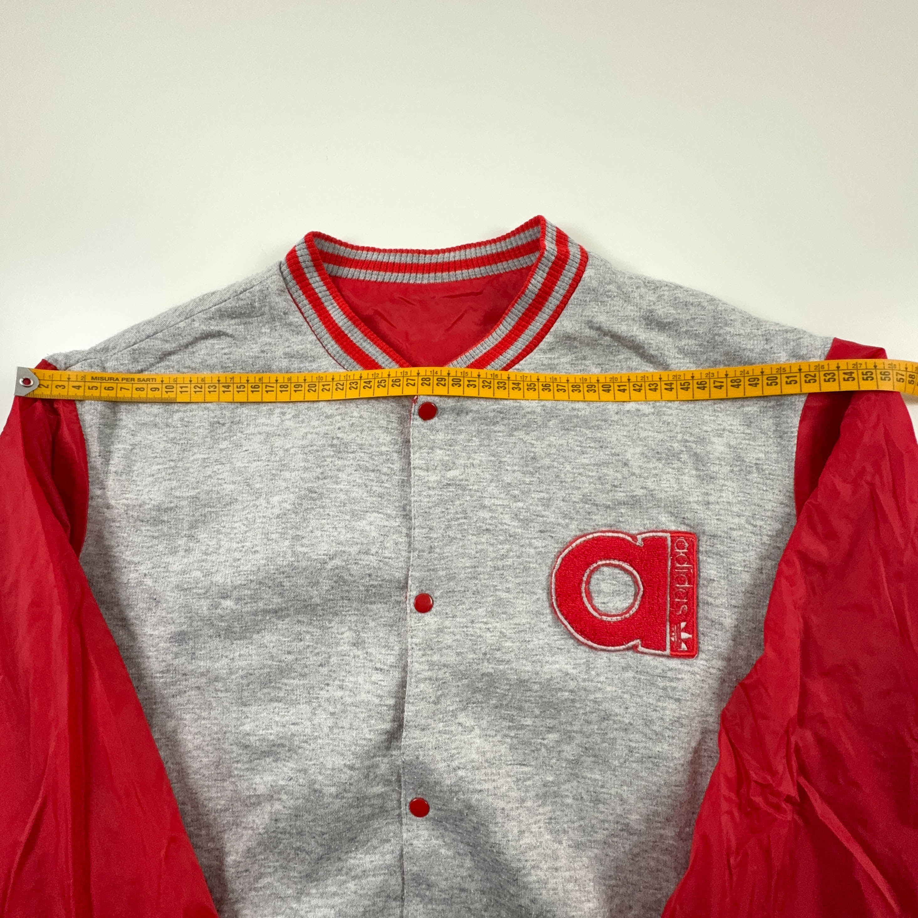 Adidas Vintage Double Face Red & Grey 80's Button Up Windbreaker Jacket - Men's Size XL