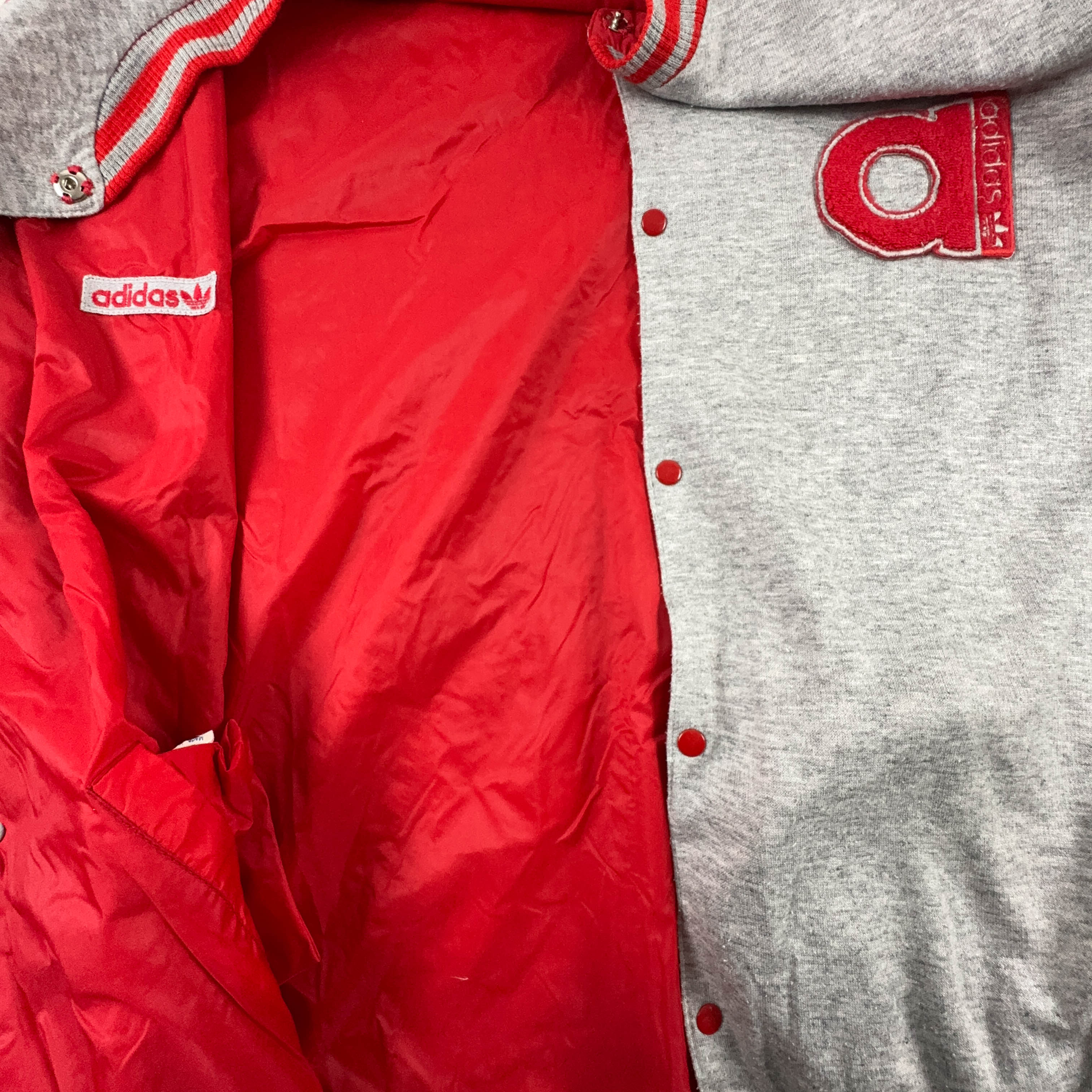 Adidas Vintage Double Face Red & Grey 80's Button Up Windbreaker Jacket - Men's Size XL