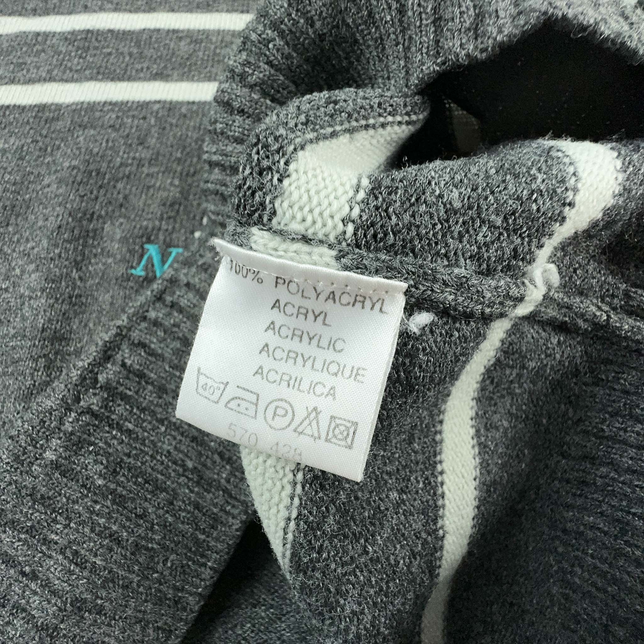 Maglione Vintage a girocollo grigio e bianco a righe Go In con ricamo - Taglia 48 50 uomo