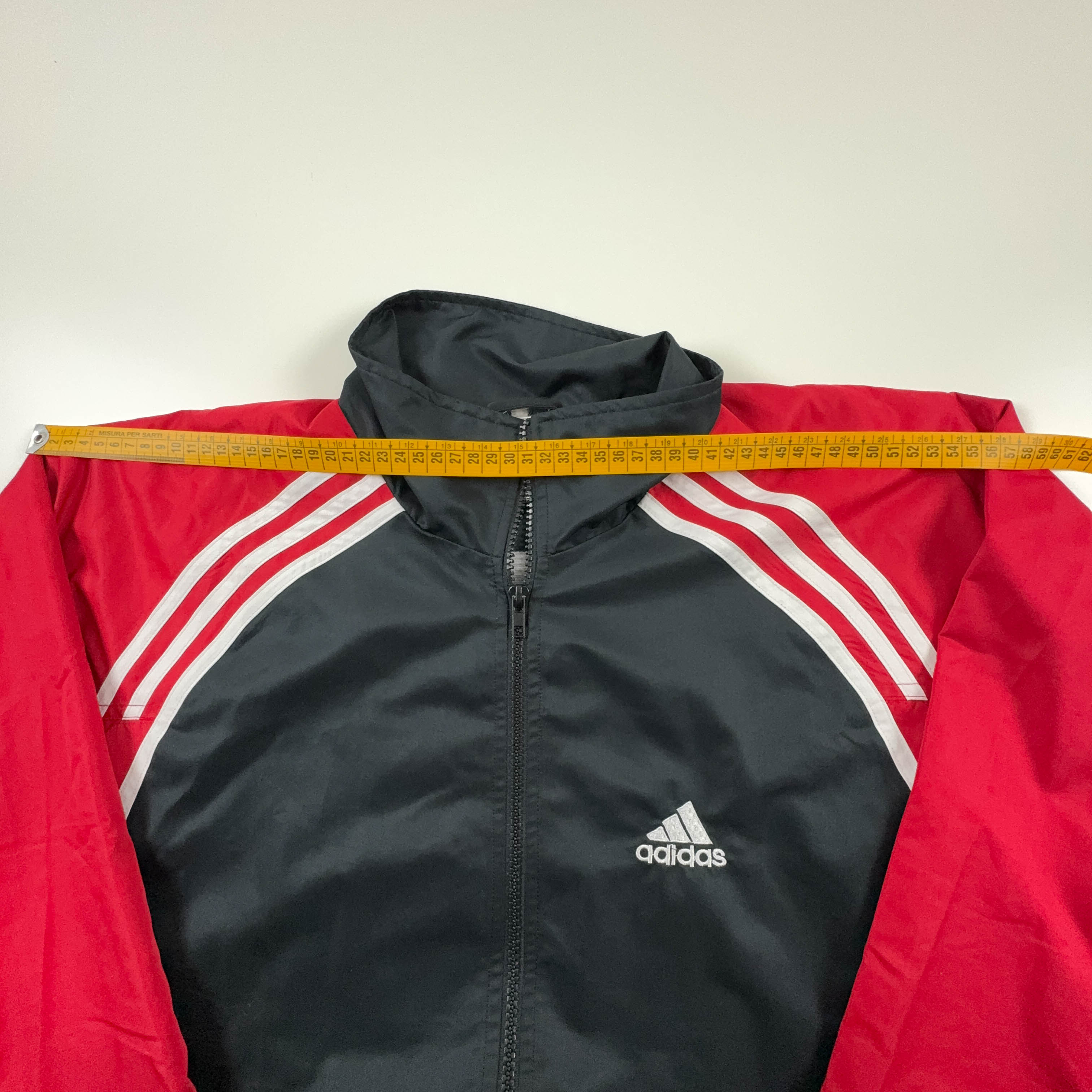 Giacca a vento Adidas Vintage rossa e nera con zip anni 90 - Taglia XL/XXL uomo