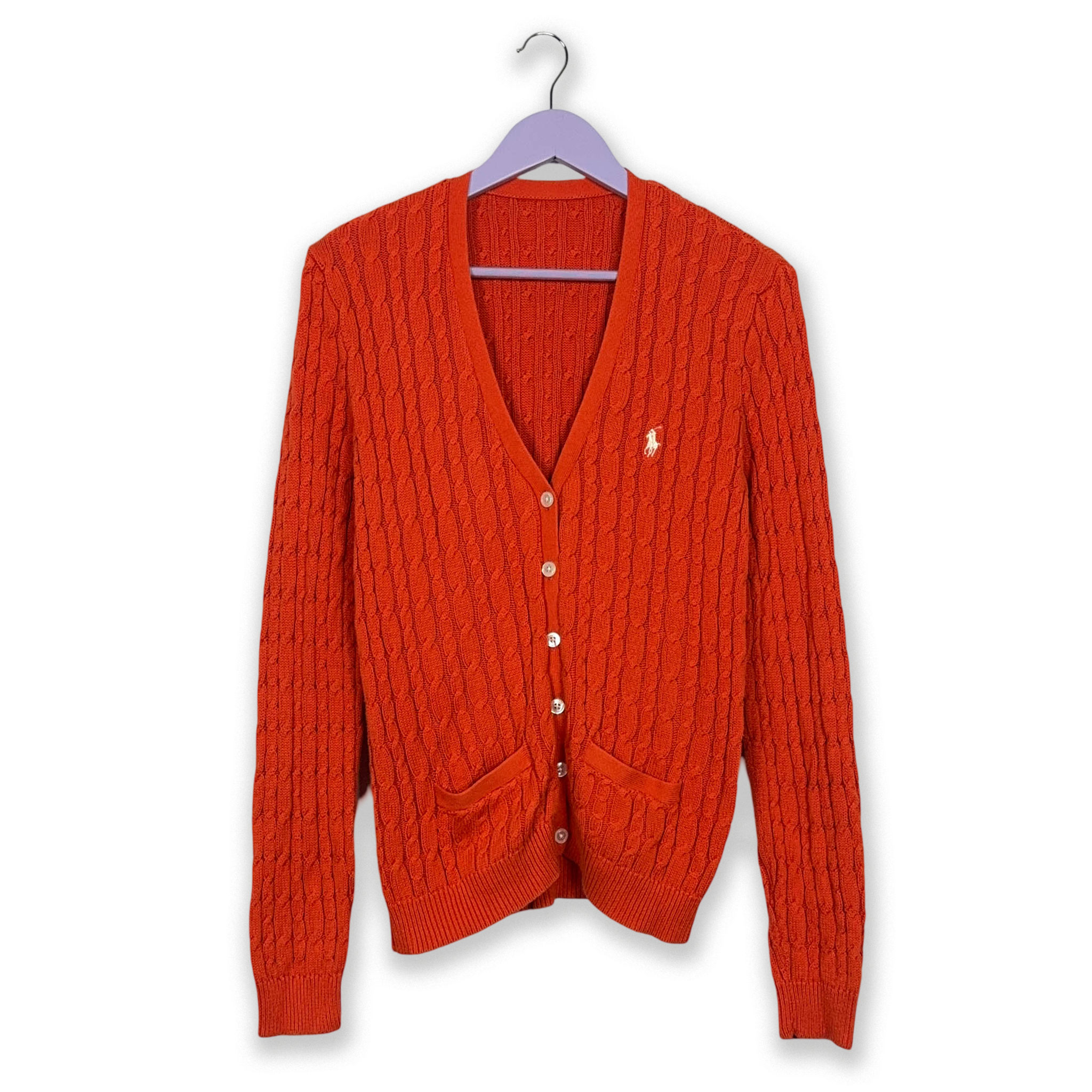 Cardigan Ralph Lauren intrecciato arancione con bottoni in cotone - Taglia L donna