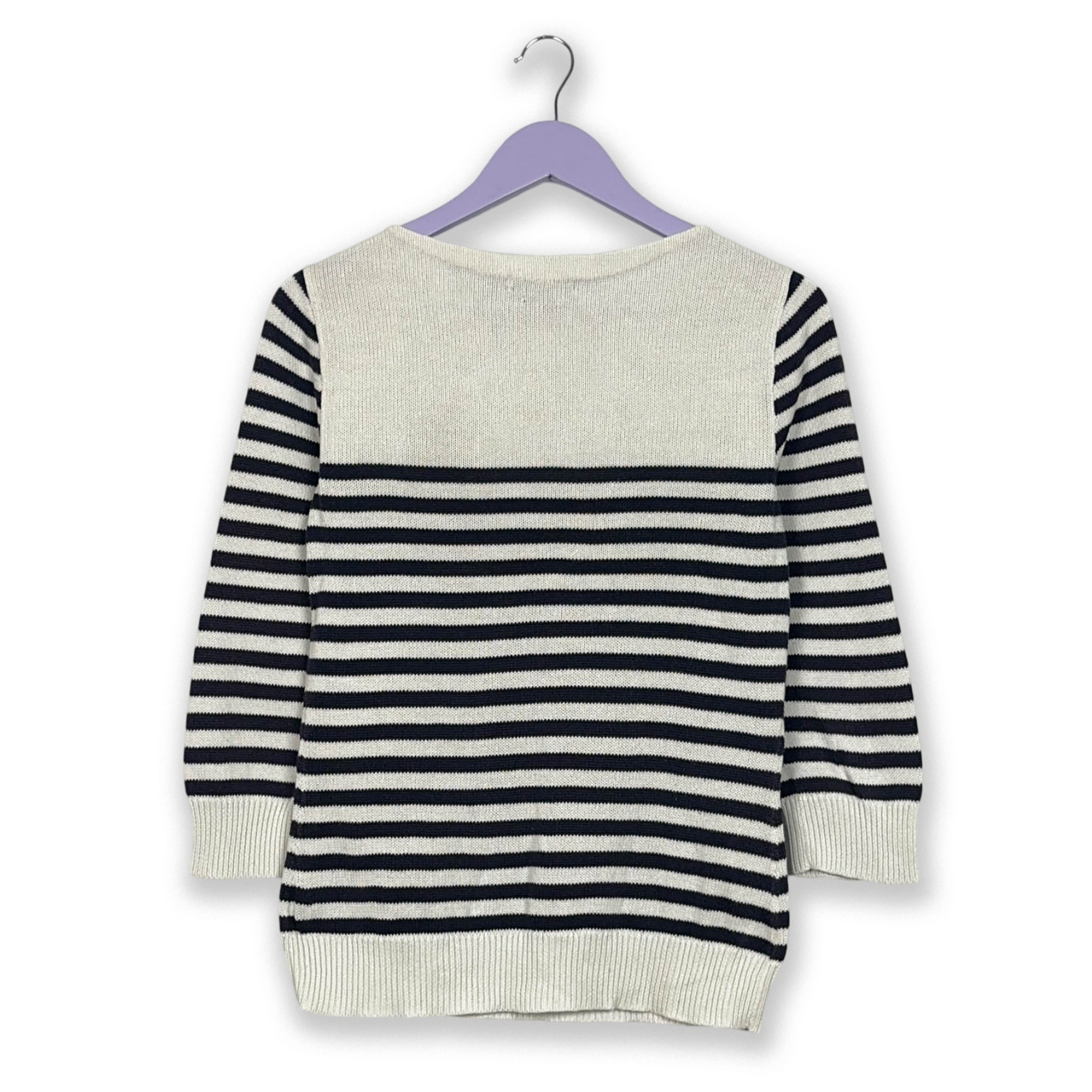 Maglione Ralph Lauren a girocollo a righe bianco e blu con bottoni dorati - Taglia M donna