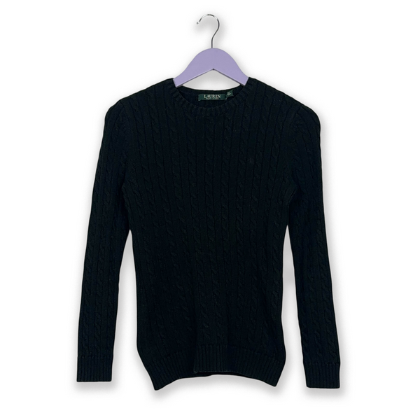 Maglione Ralph Lauren in cotone intrecciato nero a girocollo - Taglia S donna