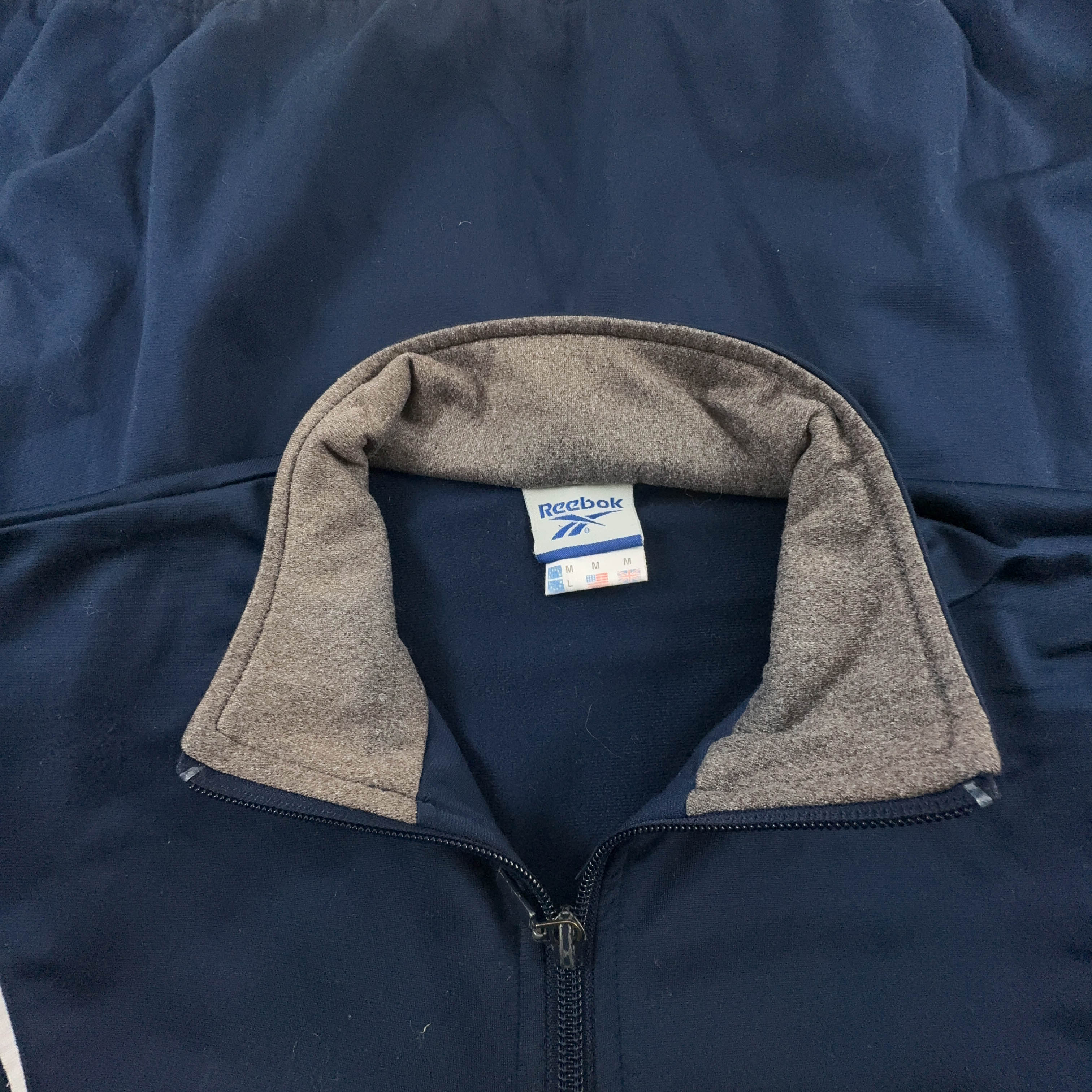 Felpa Reebok Vintage blu e grigia con zip anni 90 - Taglia L/XL uomo