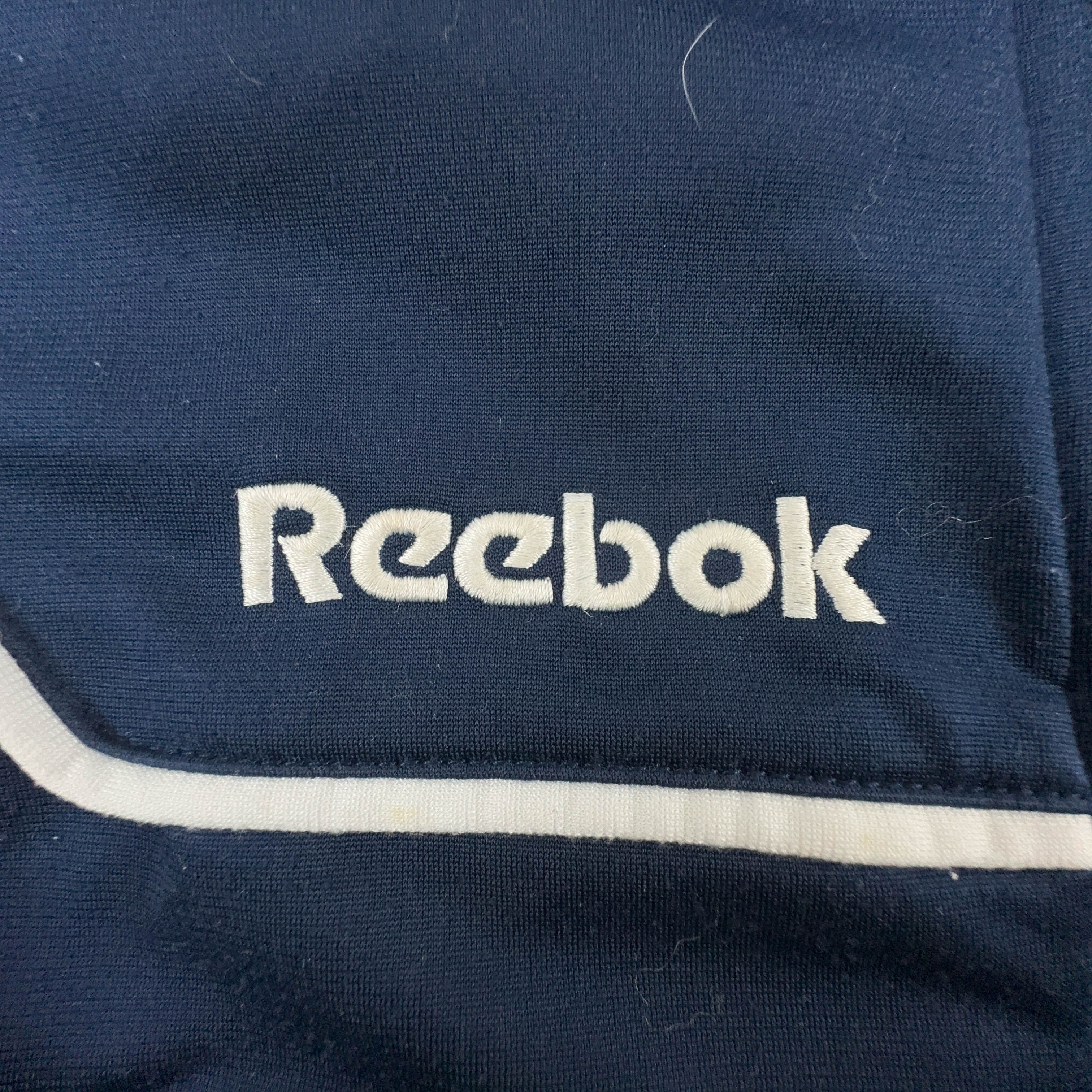Felpa Reebok Vintage blu e grigia con zip anni 90 - Taglia L/XL uomo