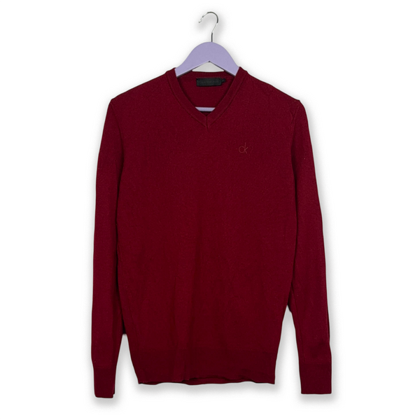 Maglione Calvin Klein rosso 100% lana con scollo a V - Taglia M uomo