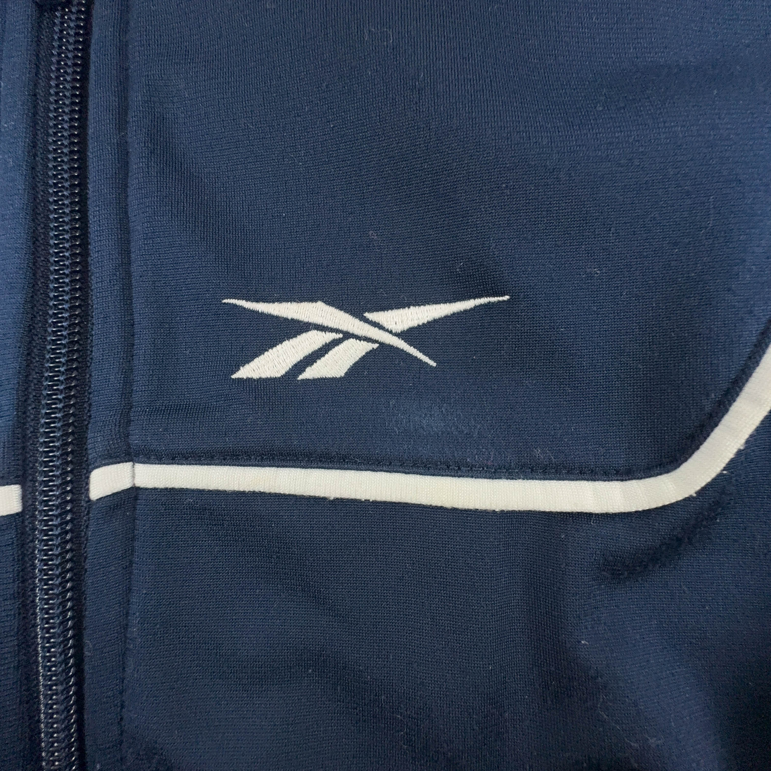 Felpa Reebok Vintage blu e grigia con zip anni 90 - Taglia L/XL uomo