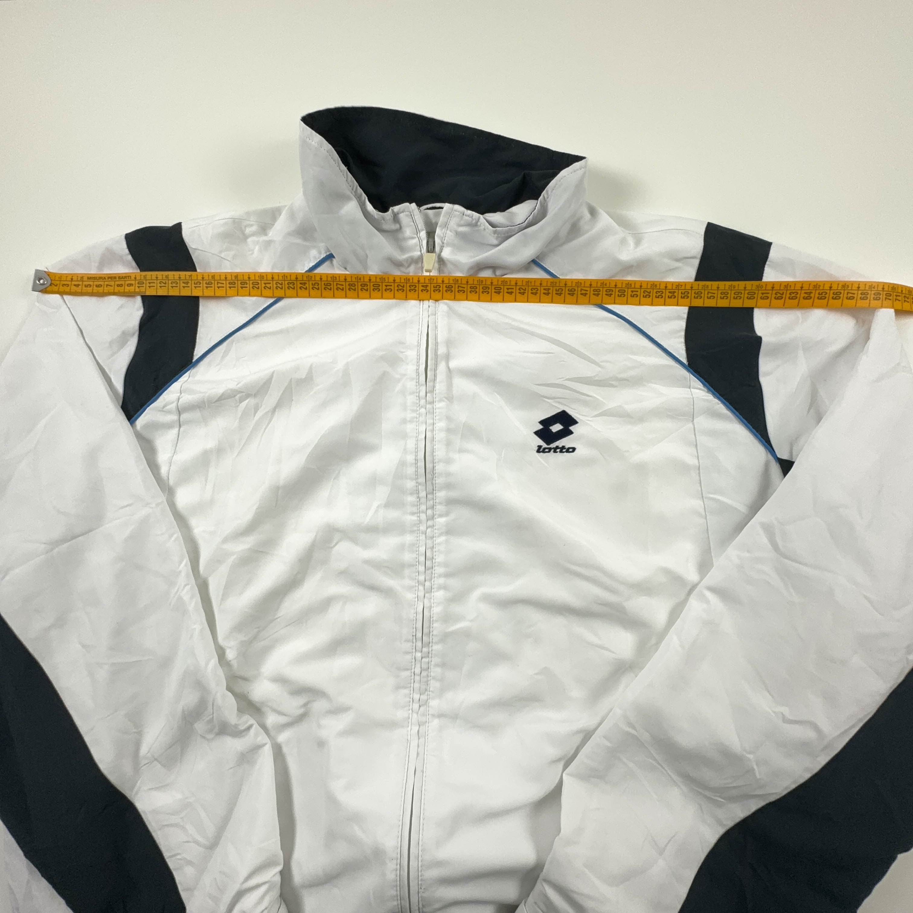 Giacca a vento Lotto Vintage bianca e nera con zip anni 2000 - Taglia XL/XXL uomo