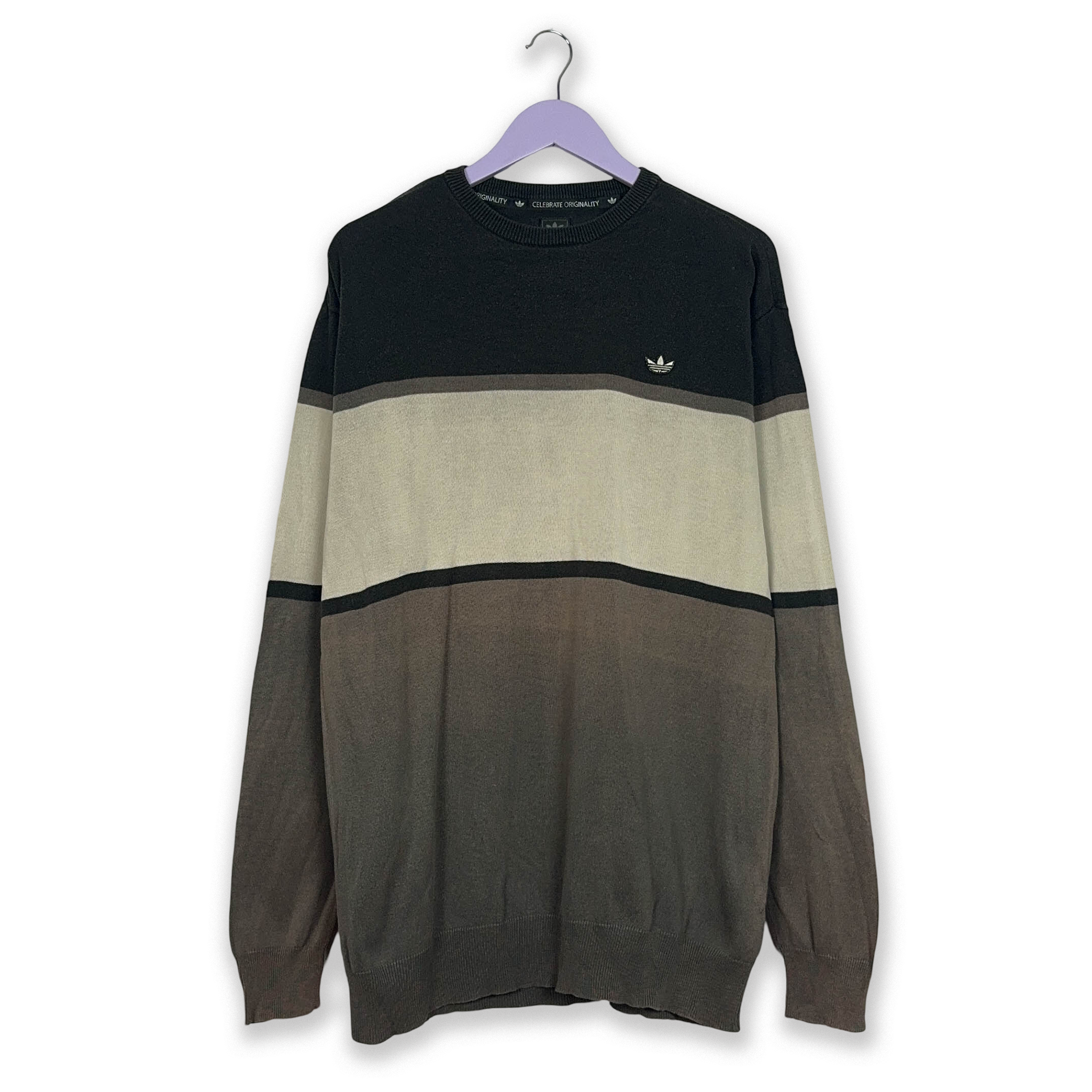 Maglione Adidas Vintage anni 2000 a righe a girocollo in cotone Tagl VintageEcoes