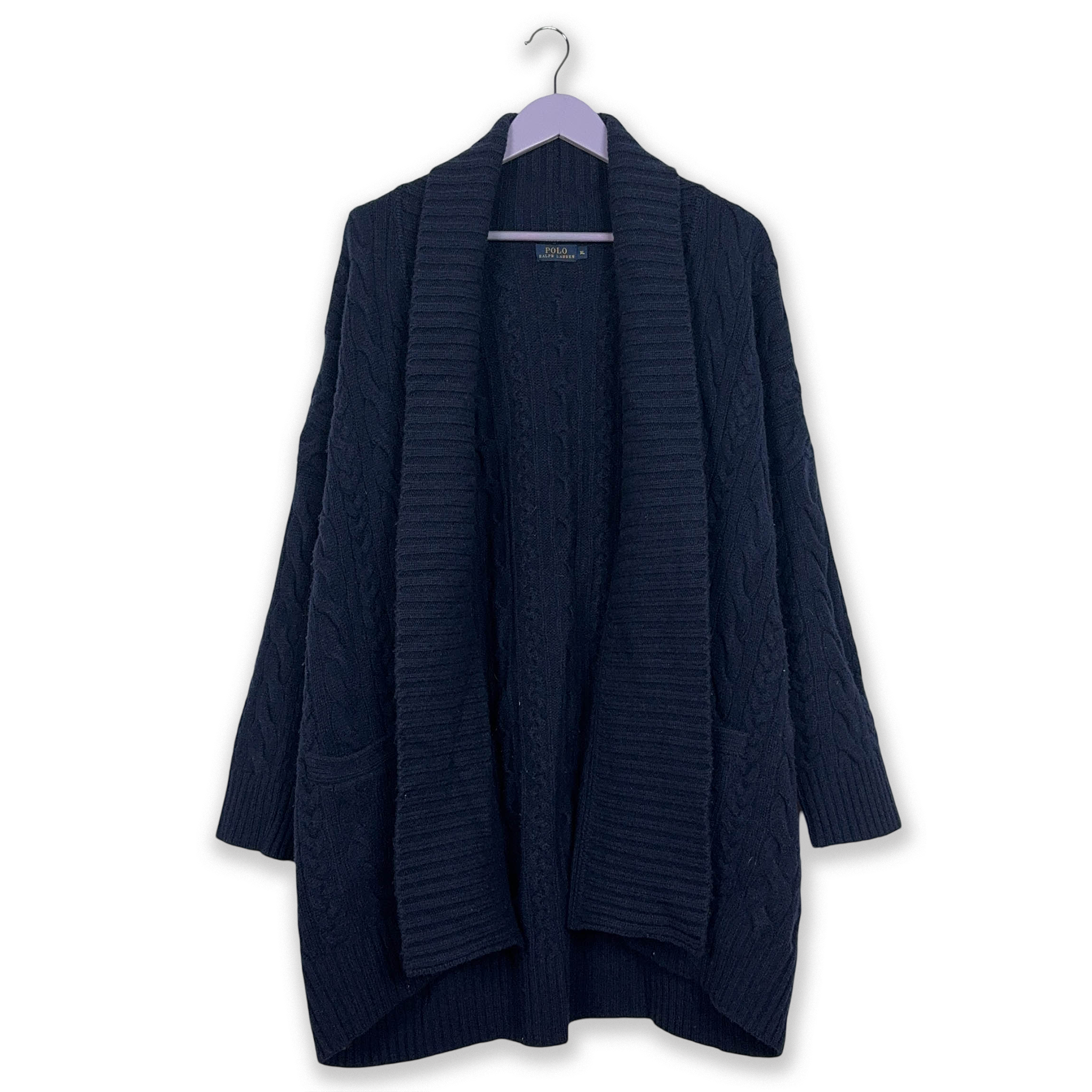 Cardigan Ralph Lauren 100% lana e cashmere blu scuro intrecciato - Taglia XL uomo