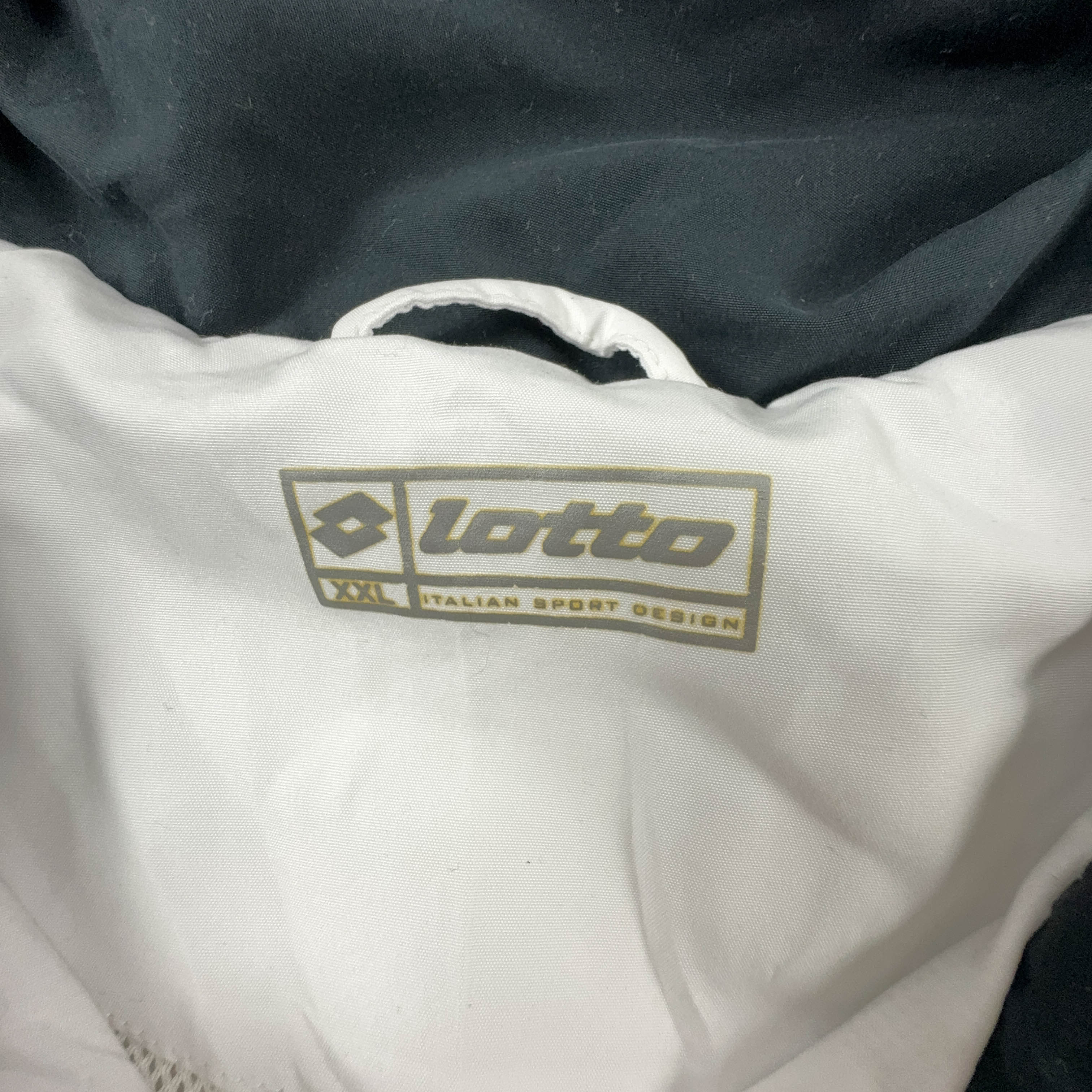 Giacca a vento Lotto Vintage bianca e nera con zip anni 2000 - Taglia XL/XXL uomo