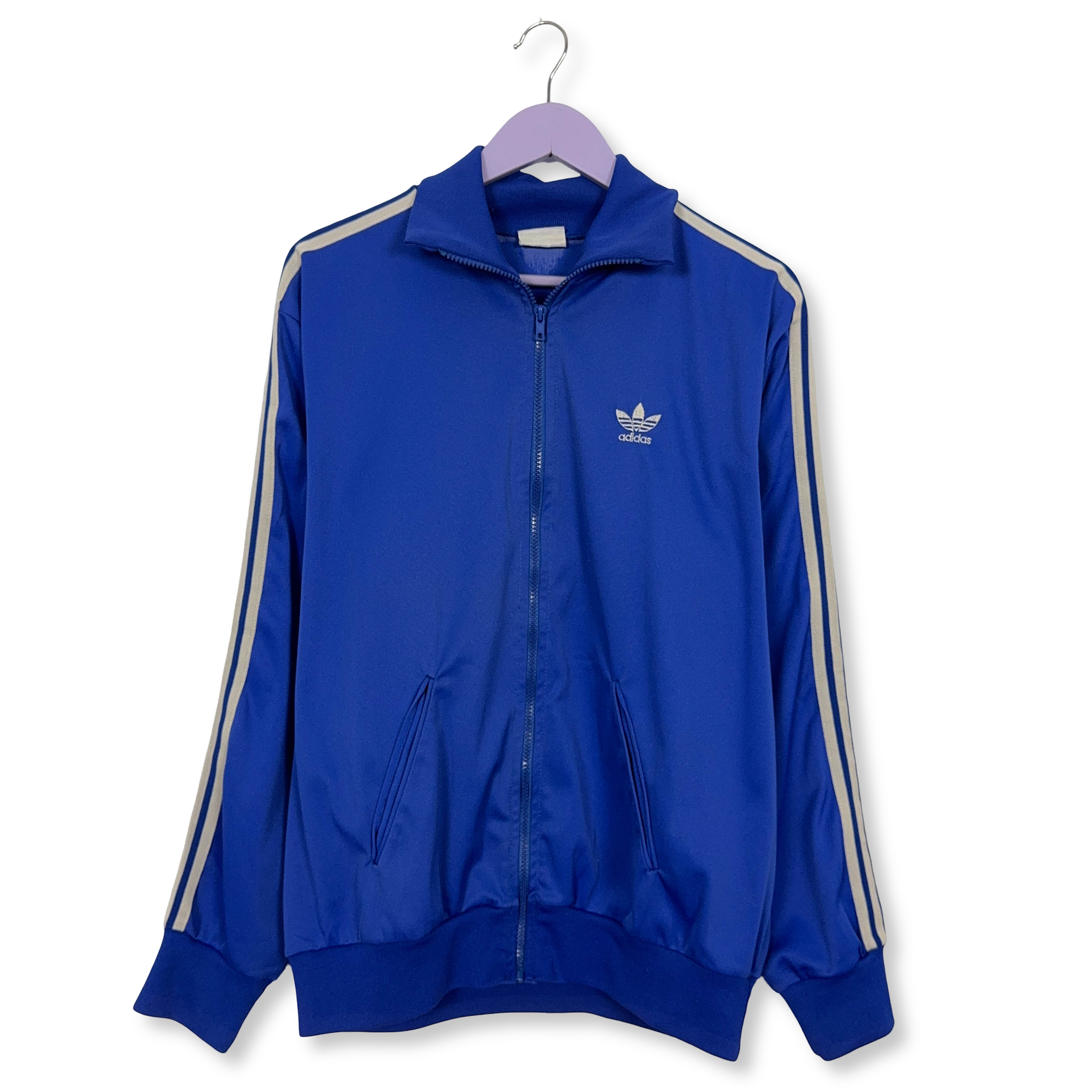 Felpa Adidas Vintage blu con zip e logo ricamato anni 80  - Taglia L 186 uomo