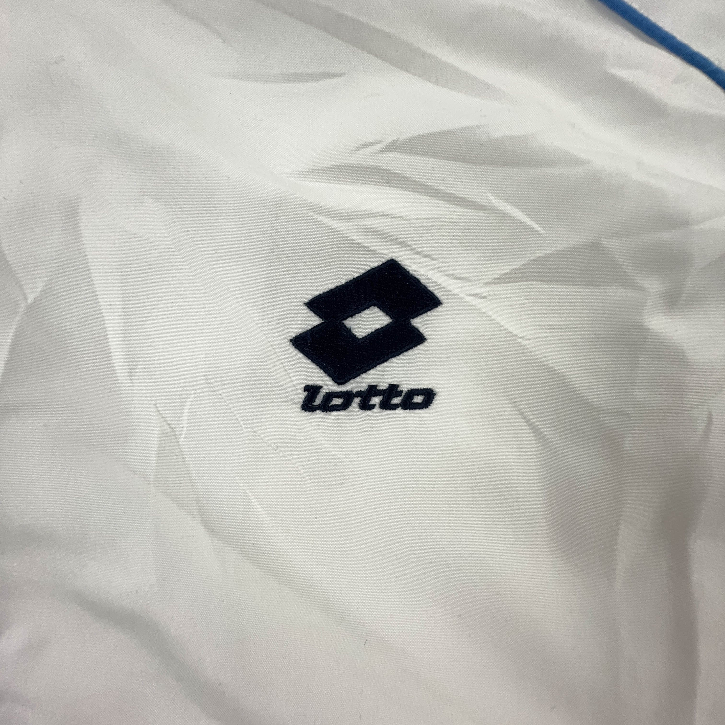 Giacca a vento Lotto Vintage bianca e nera con zip anni 2000 - Taglia XL/XXL uomo