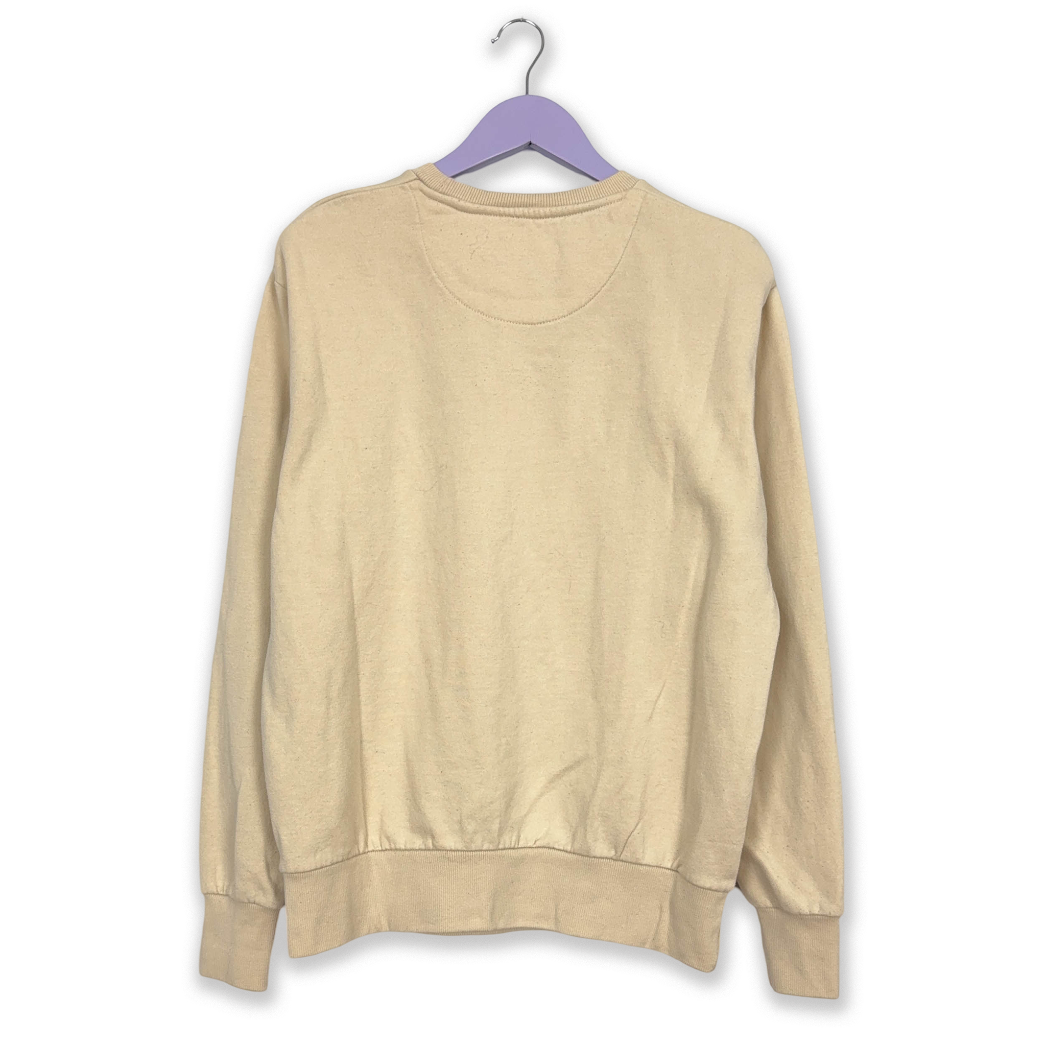 Felpa Ellesse Vintage beige anni 90 con stampa a girocollo - Taglia M/L uomo