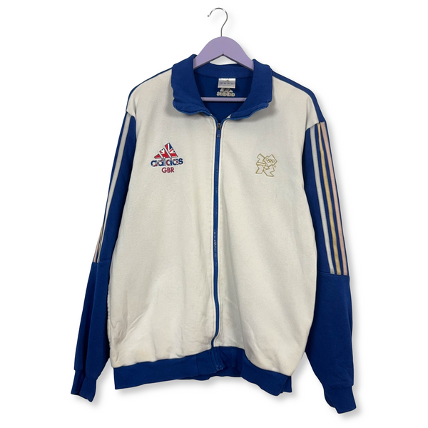 Felpa Adidas GBR bianca e blu con zip 60% cotone - Taglia L/XL uomo
