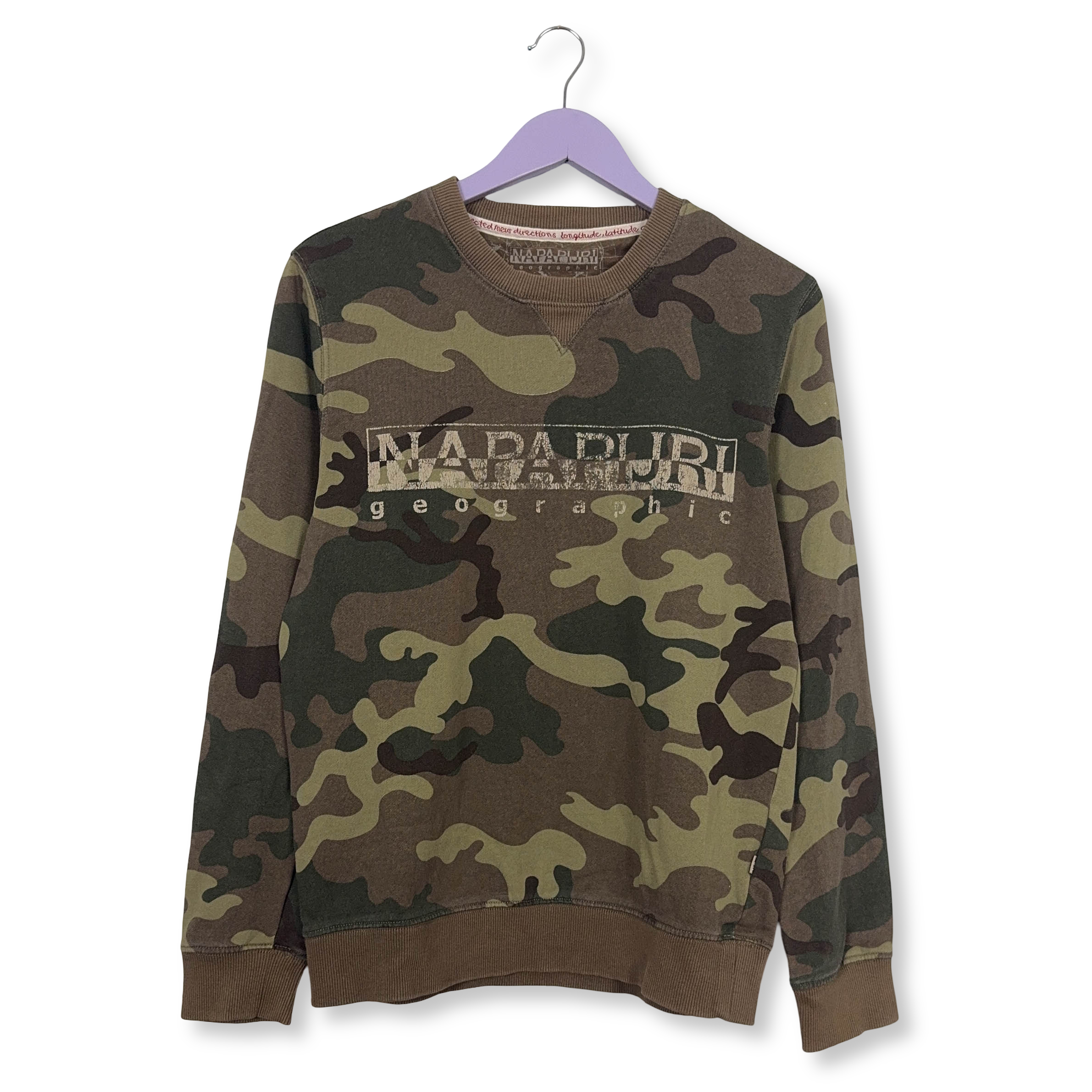 Felpa Napapijri marrone e verde a girocollo con fantasia militare - Taglia S/M uomo