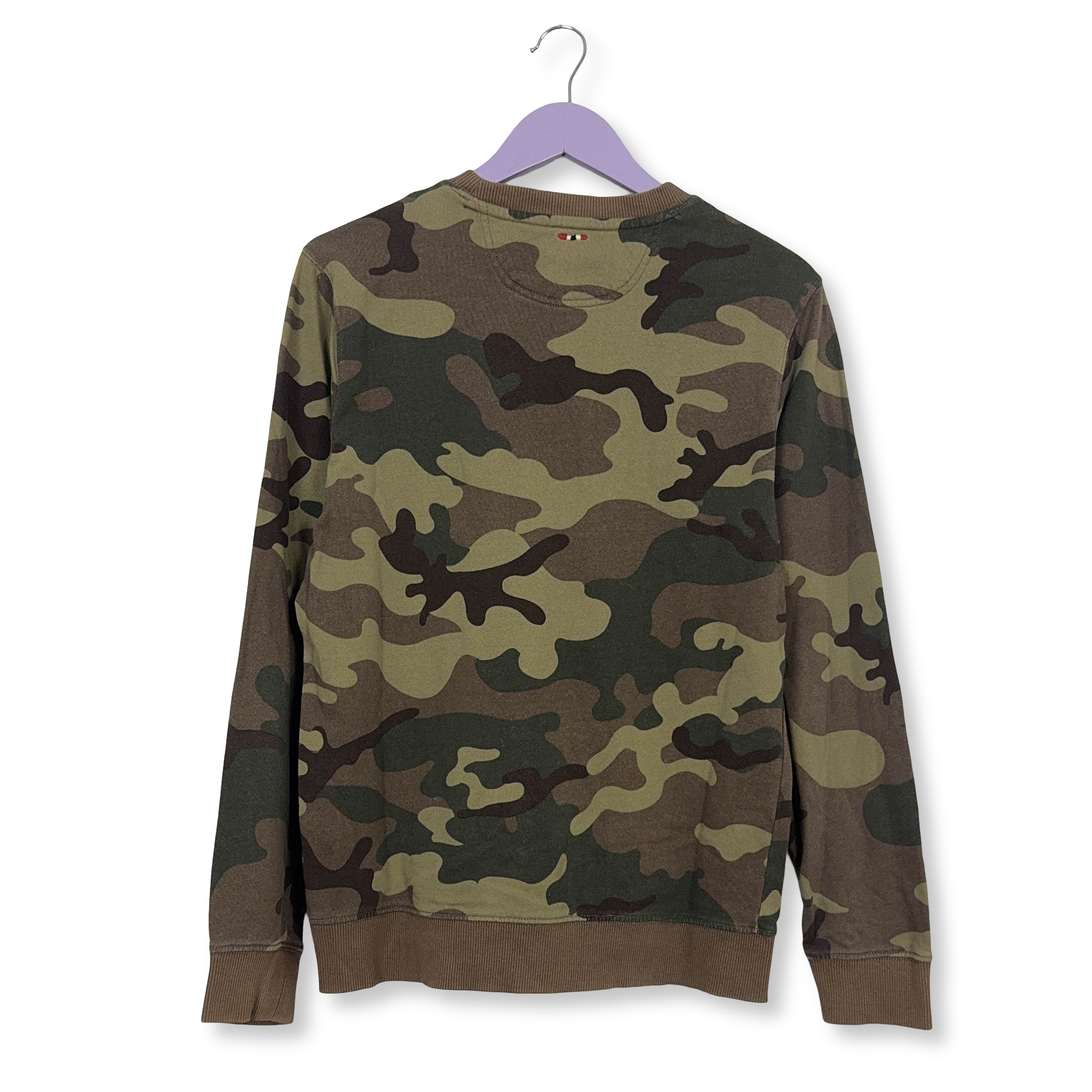 Felpa Napapijri marrone e verde a girocollo con fantasia militare - Taglia S/M uomo