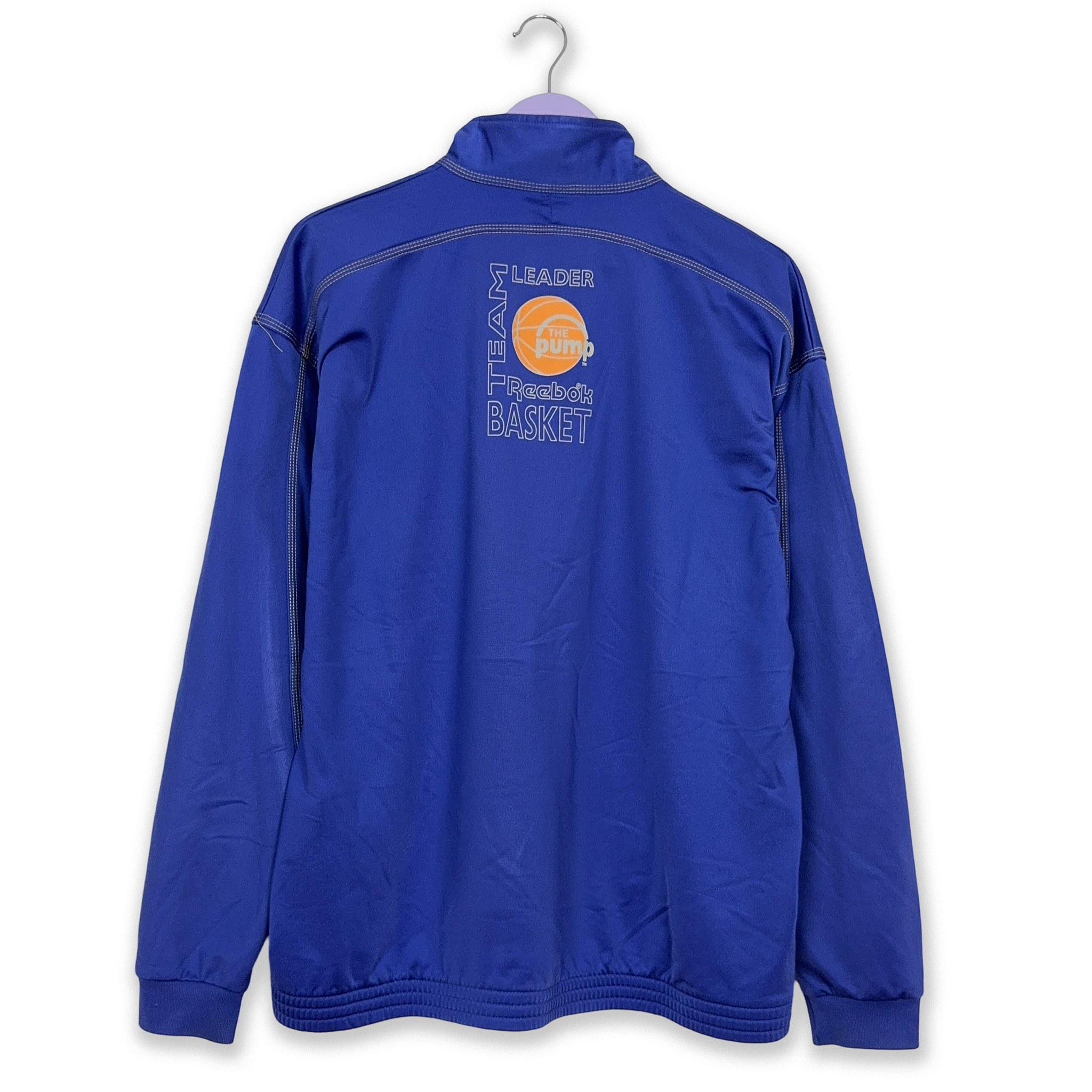 Felpa Reebok The Pump blu con zip e ricami anni 90 - Taglia XL uomo
