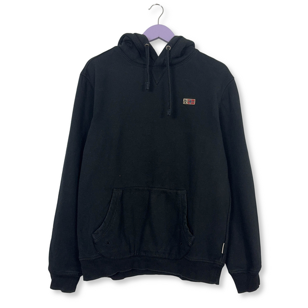 Felpa Napapijri nera con cappuccio e logo ricamato 90% cotone - Taglia L/XL uomo