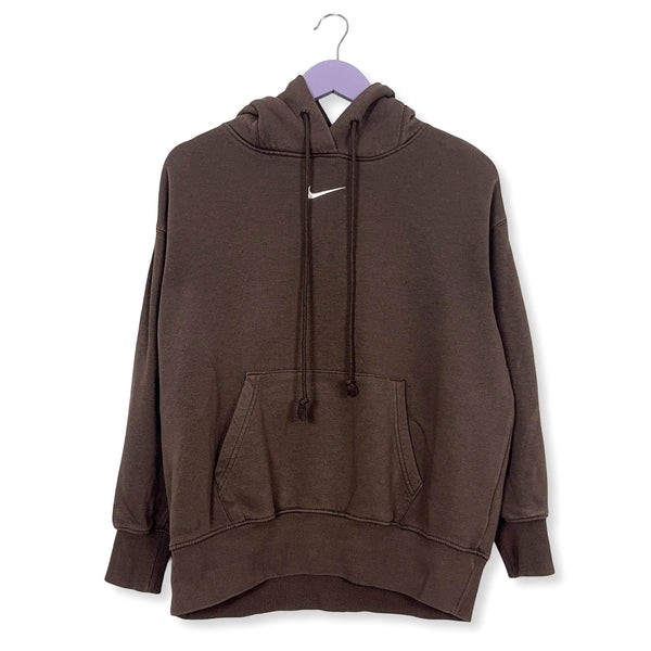 Felpa Nike marrone con cappuccio e logo ricamato 80% cotone - Taglia XS/S uomo