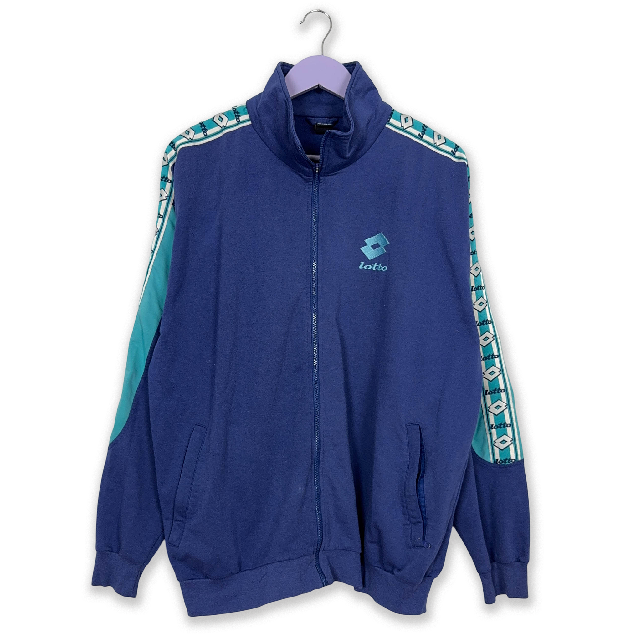 Felpa Lotto Vintage blu con zip anni 90 - Taglia L/XL uomo