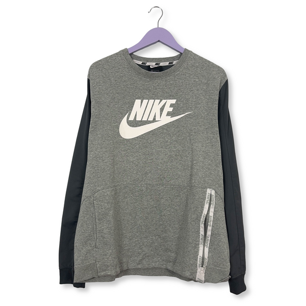 Felpa Nike grigia a girocollo con tasca laterale 80% cotone - Taglia L/XL uomo