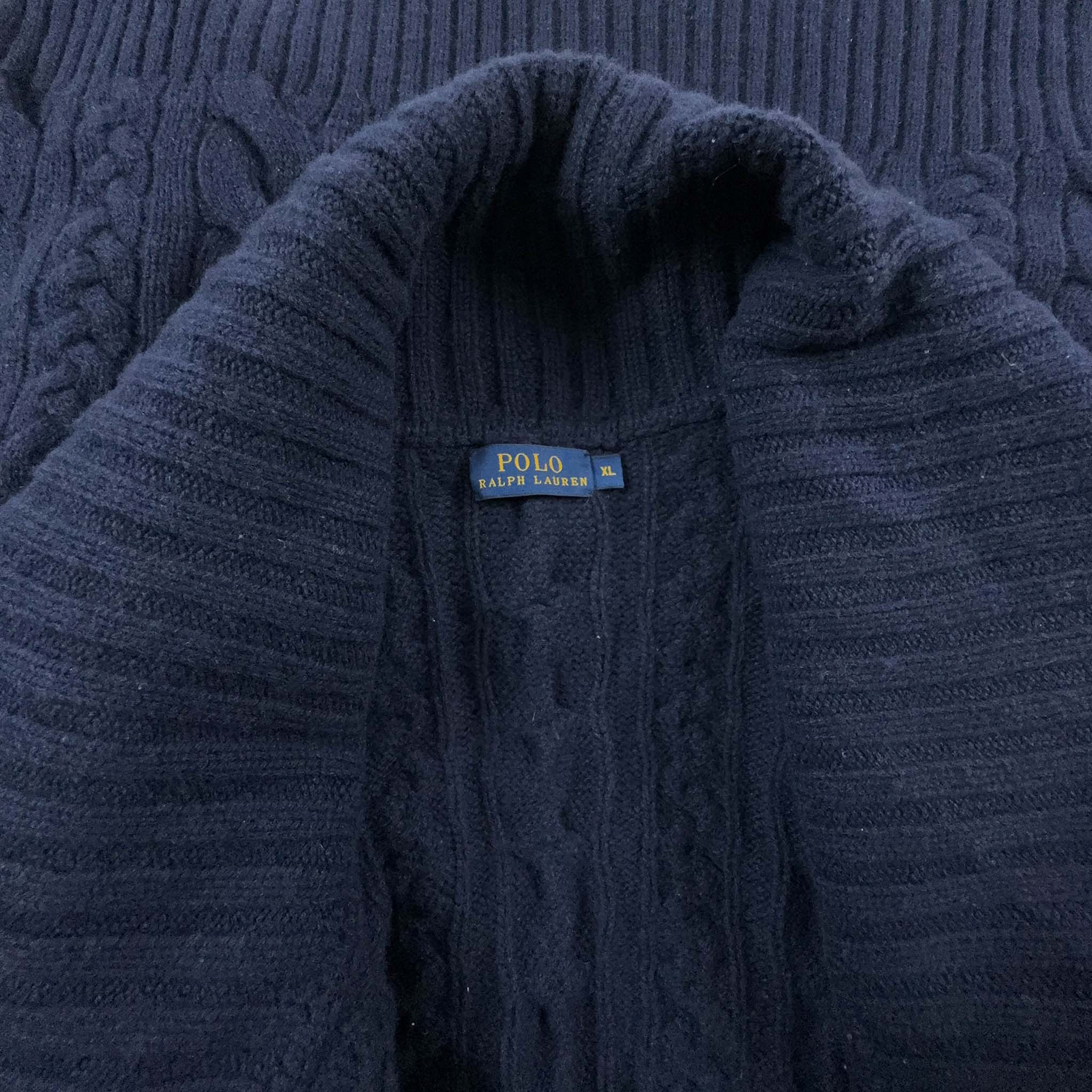 Cardigan Ralph Lauren 100% lana e cashmere blu scuro intrecciato - Taglia XL uomo