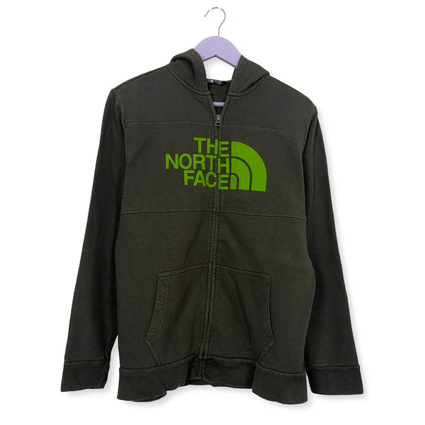 Felpa The North Face verde scuro con cappuccio e zip 80% cotone - Taglia M uomo