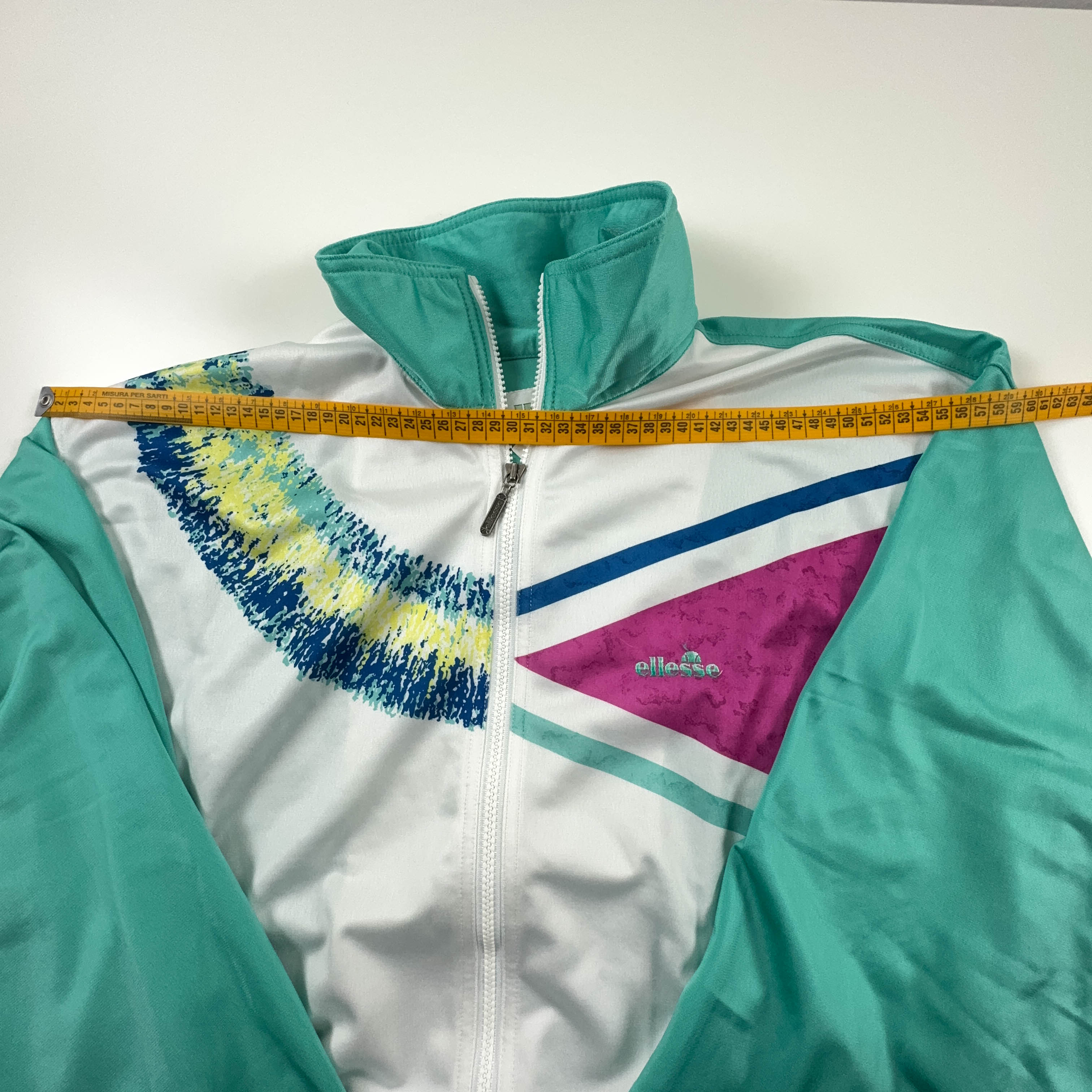 Ellesse Vintage Green and White 90's Patterned Zip Up Sweatshirt
