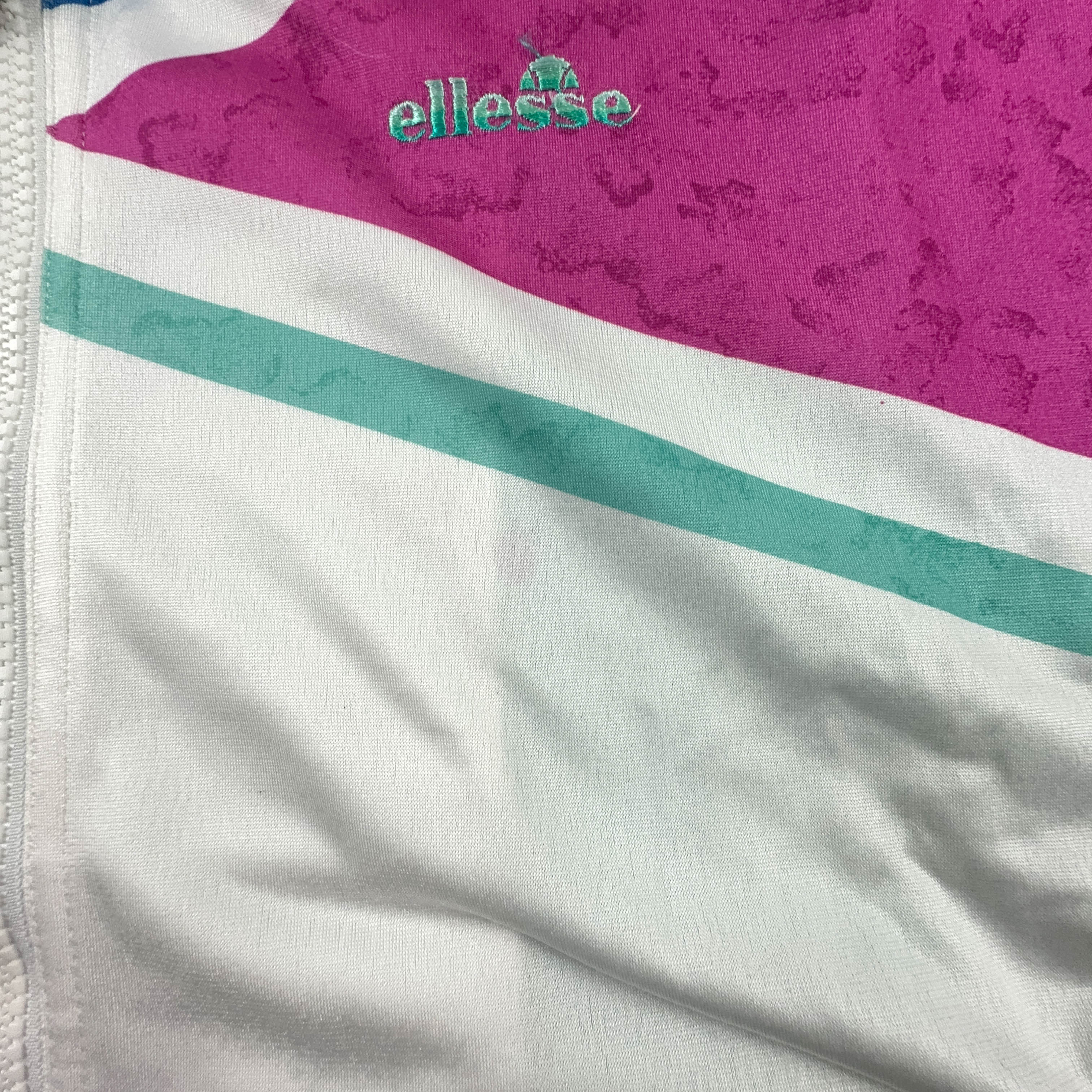 Felpa Ellesse Vintage verde e bianca a fantasia con zip anni 90