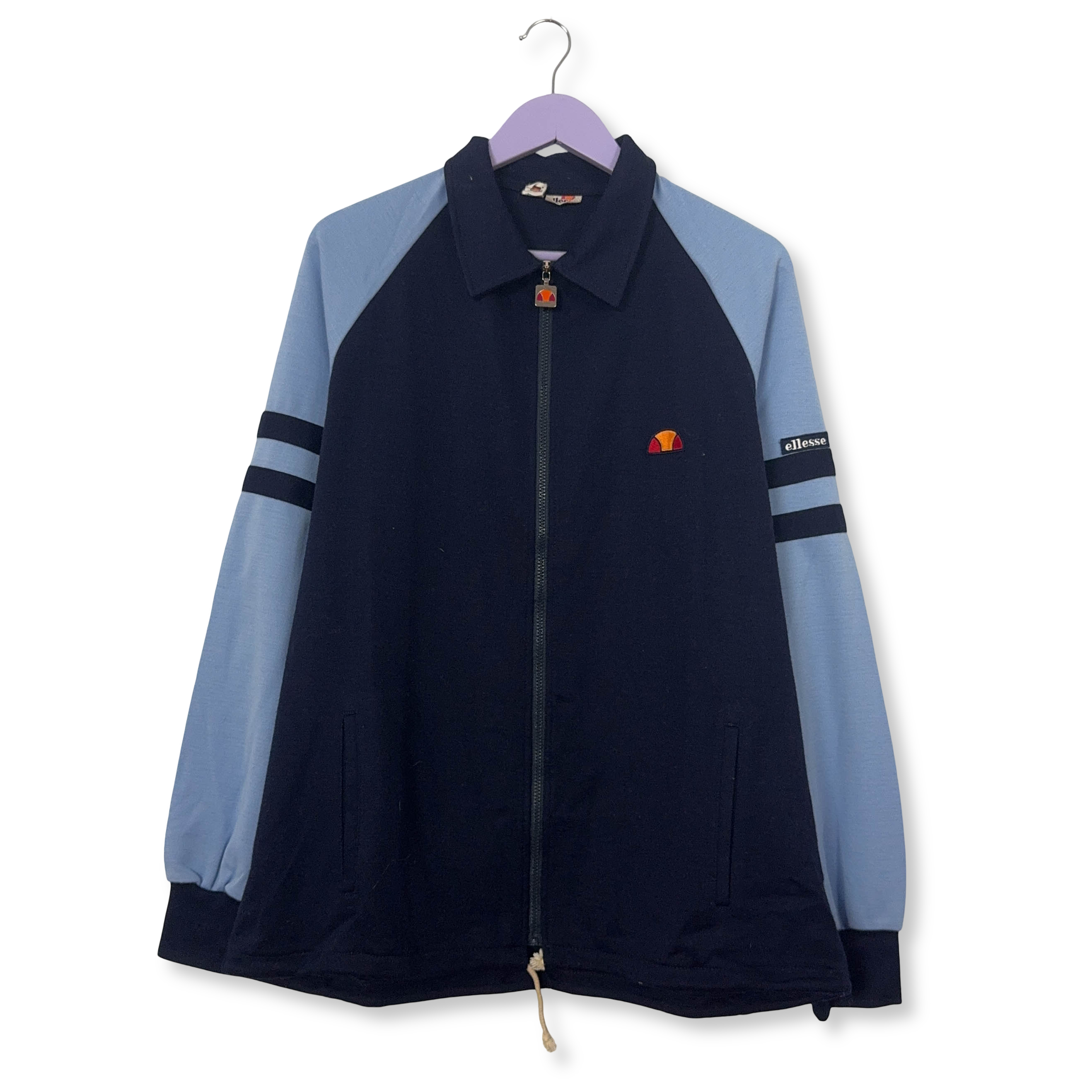 Felpa Ellesse Vintage blu e azzurra con zip 30% lana anni 90 - Taglia 54 uomo