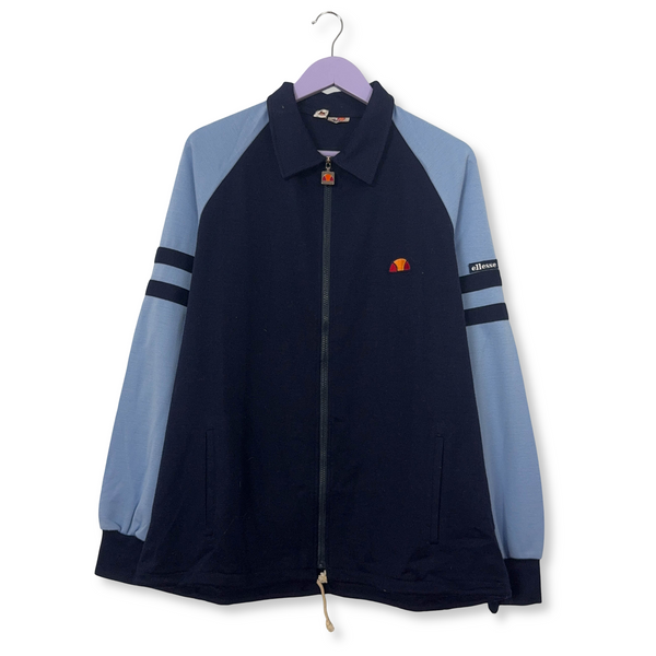 Felpa Ellesse Vintage blu e azzurra con zip 30% lana anni 90 - Taglia 54 uomo