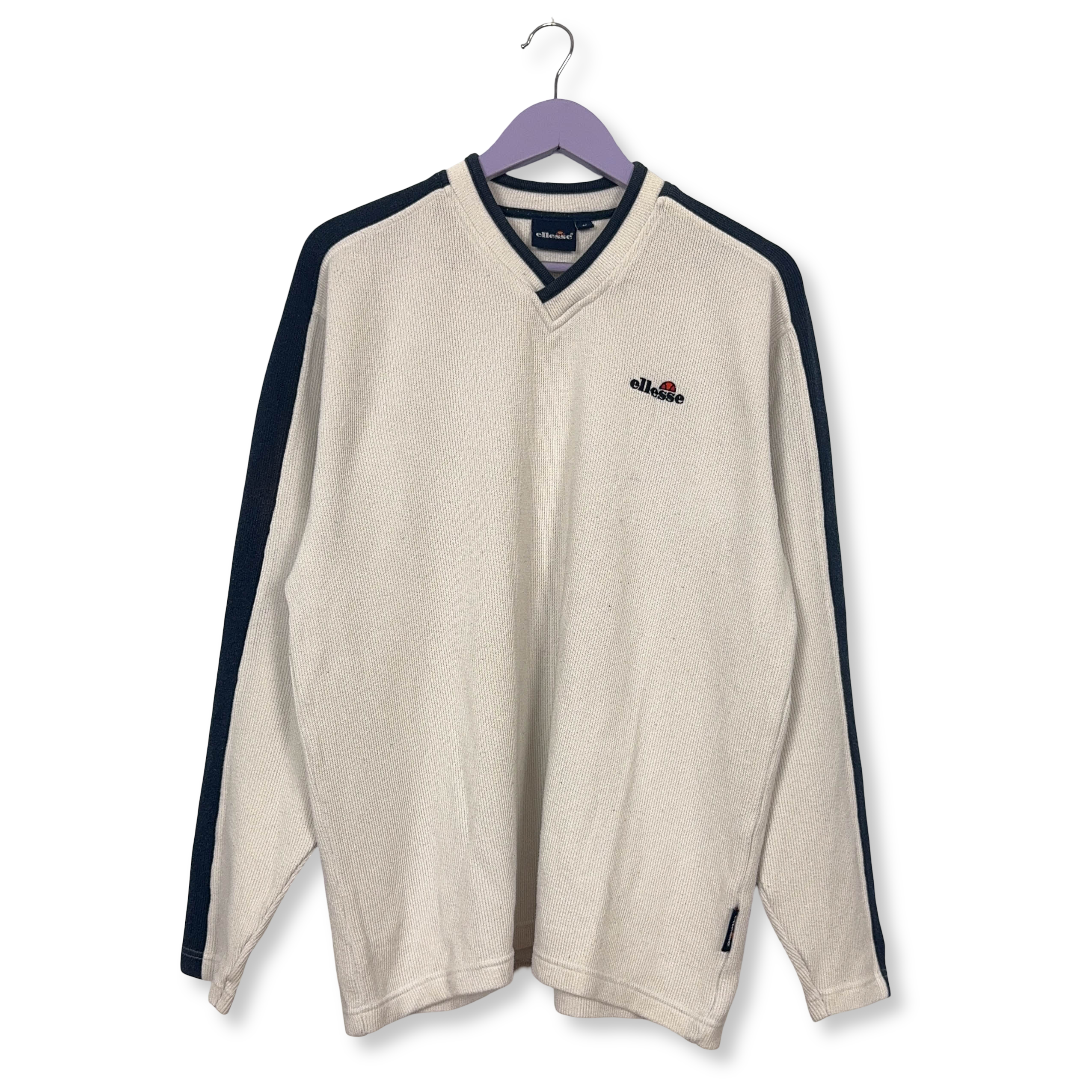 Felpa Ellesse Vintage bianca con scollo a V anni 2000 - Taglia M/L uomo