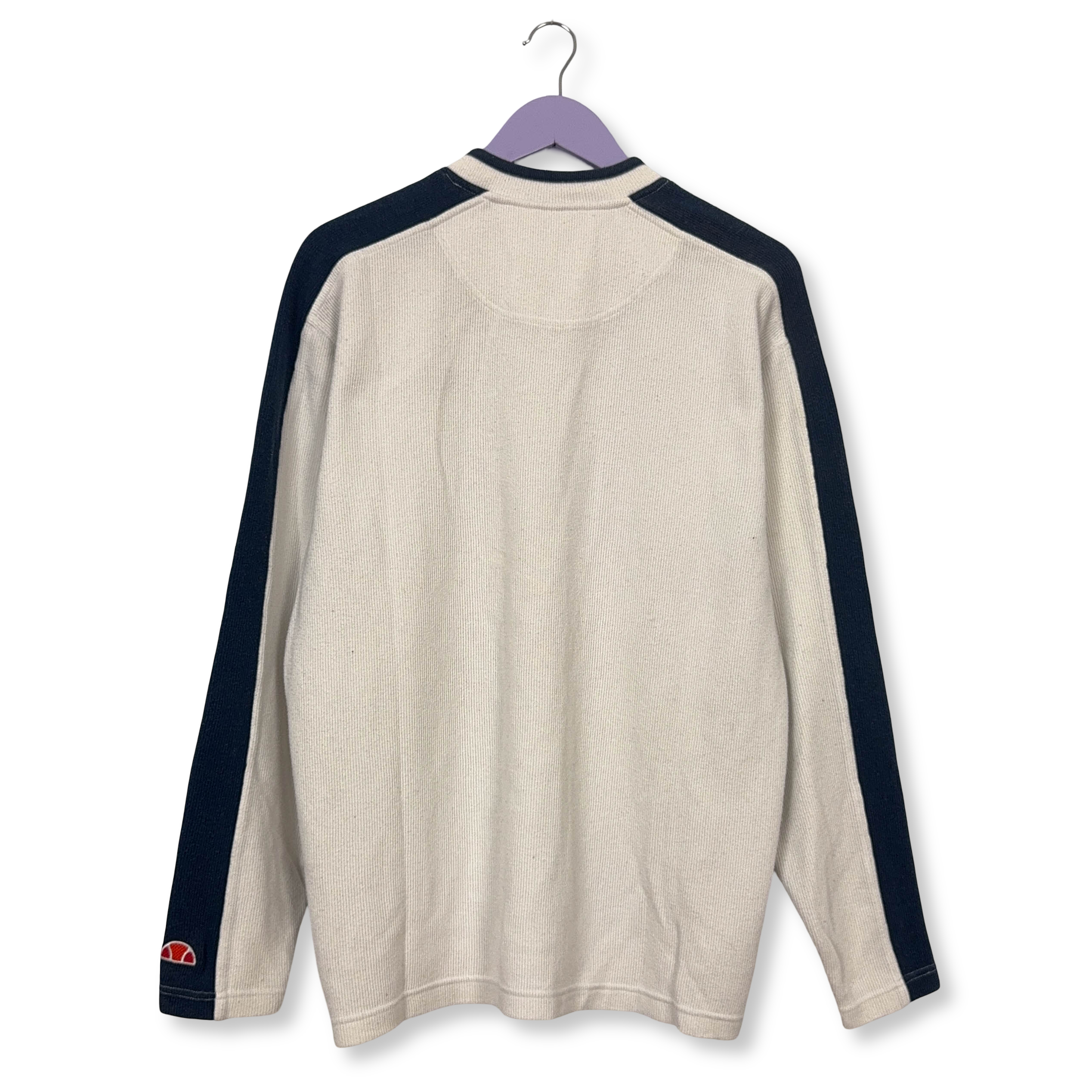 Felpa Ellesse Vintage bianca con scollo a V anni 2000 - Taglia M/L uomo