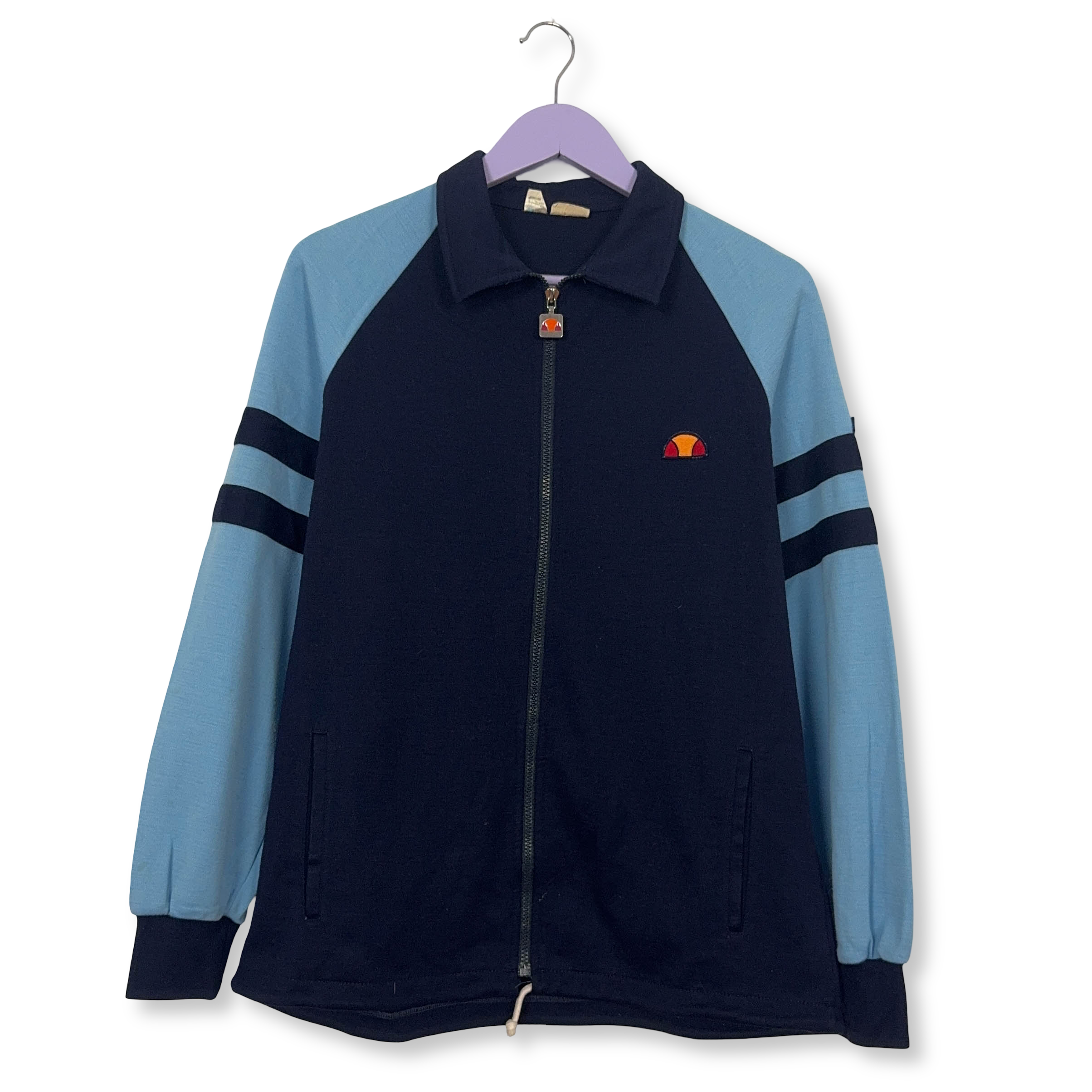 Felpa Ellesse Vintage blu e azzurra con zip 30% lana anni 90 - Taglia 46 uomo