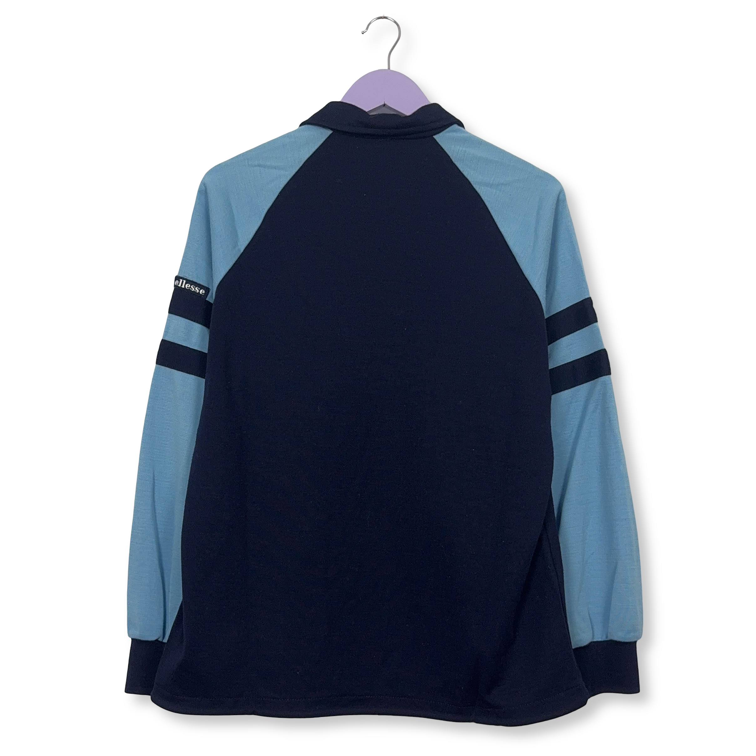 Felpa Ellesse Vintage blu e azzurra con zip 30% lana anni 90 - Taglia 46 uomo