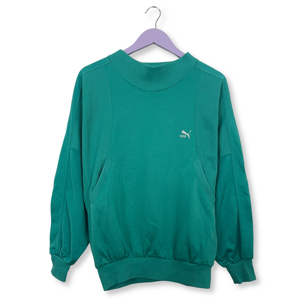 Felpa Puma Vintage verde acqua a girocollo 15% cotone anni 90 - Taglia 4 uomo