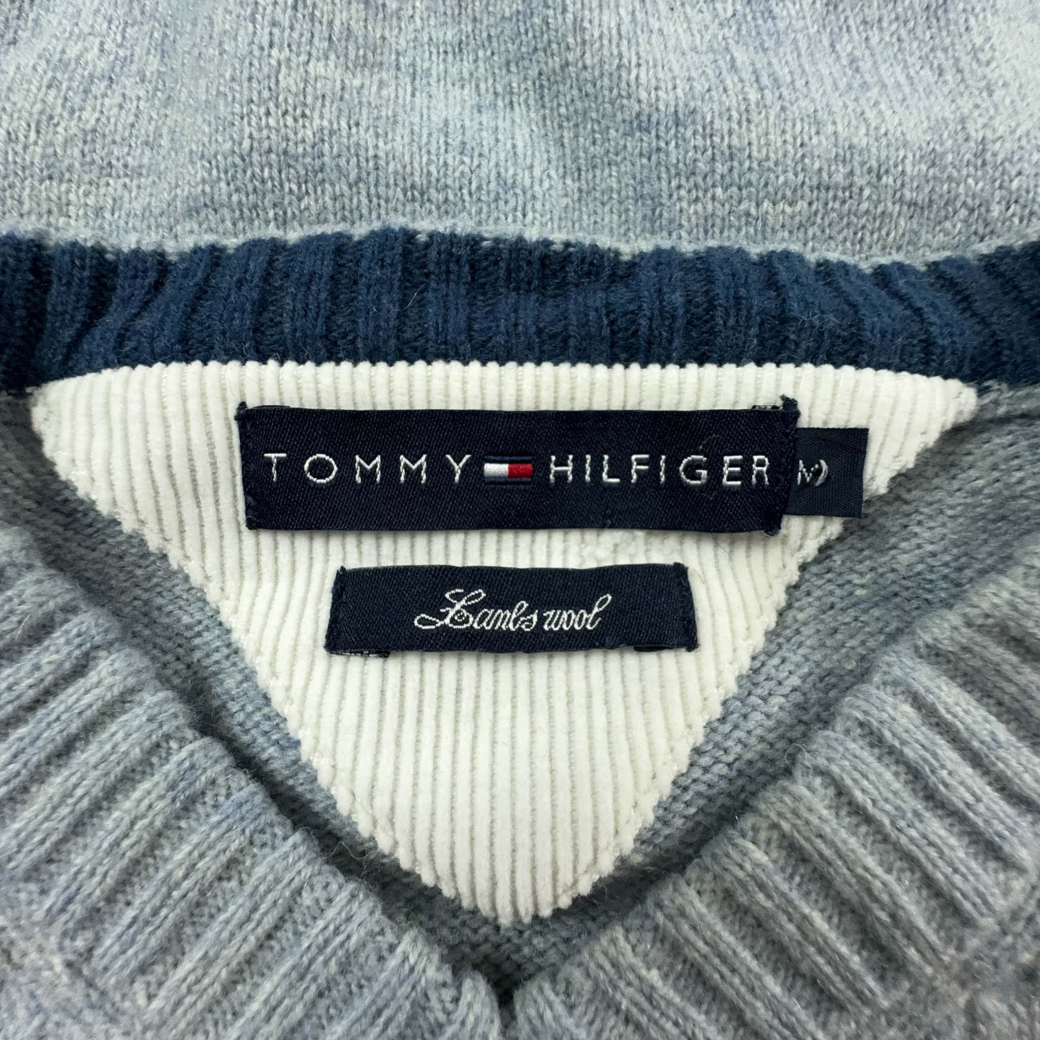 Maglione Tommy Hilfiger azzurro in lana con scollo a V - Taglia M/L uomo